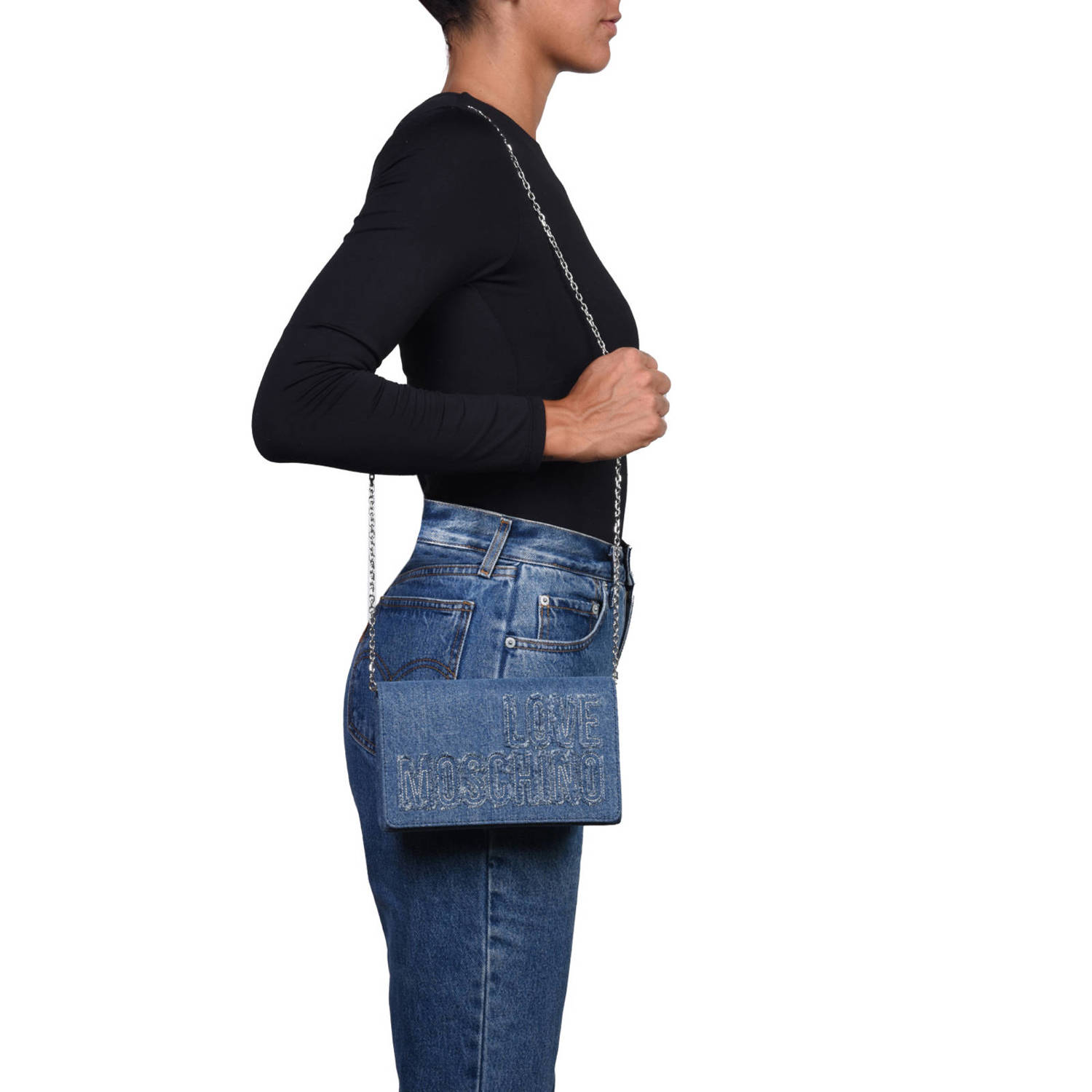 Love Moschino denim crossbody tas Smart Daily blauw