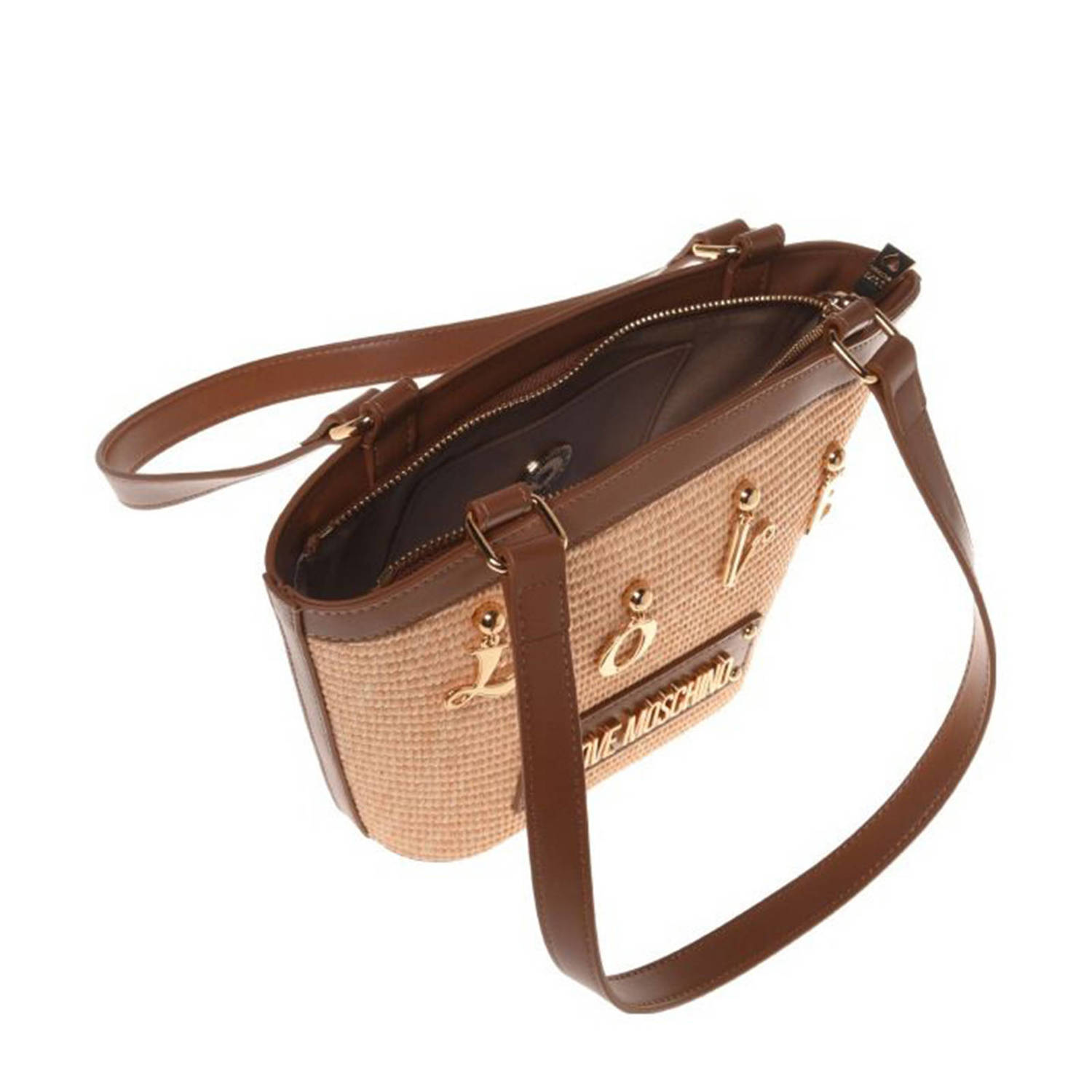 Love Moschino raffia schoudertas Item Love naturel cognac
