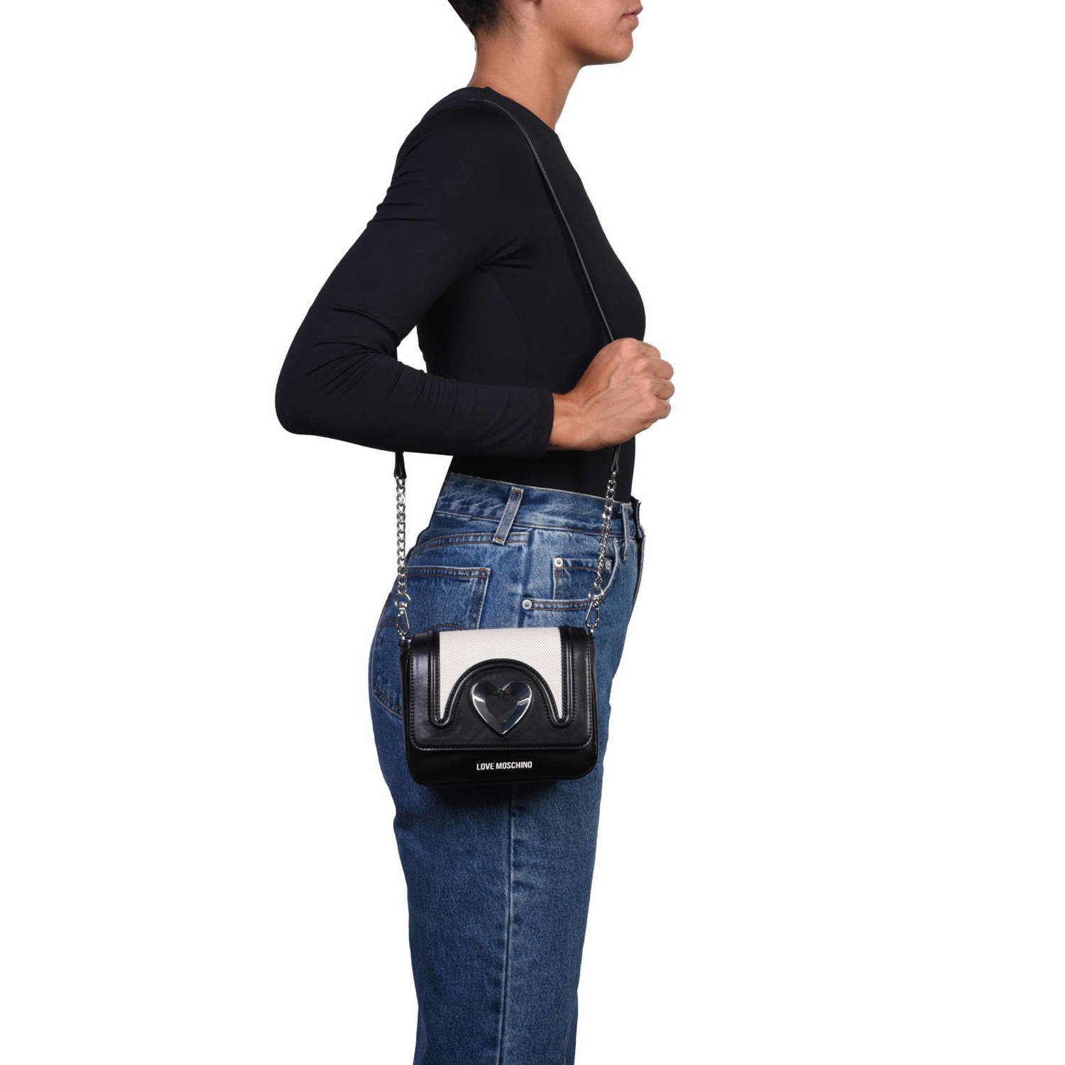 Love Moschino crossbody tas Graceful zwart ecru