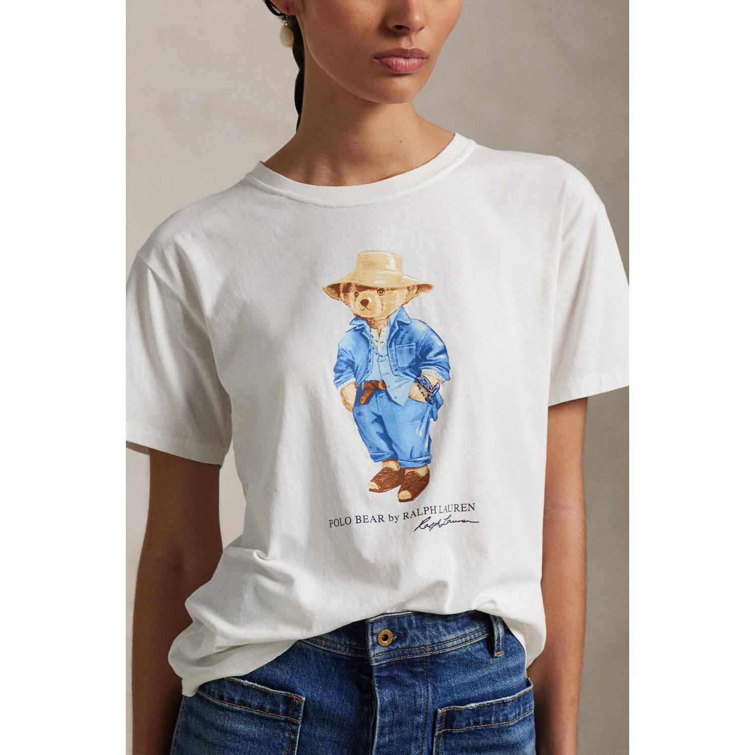 Polo Ralph Lauren Stijlvolle katoenen T-shirt met Polo Bear White Dames