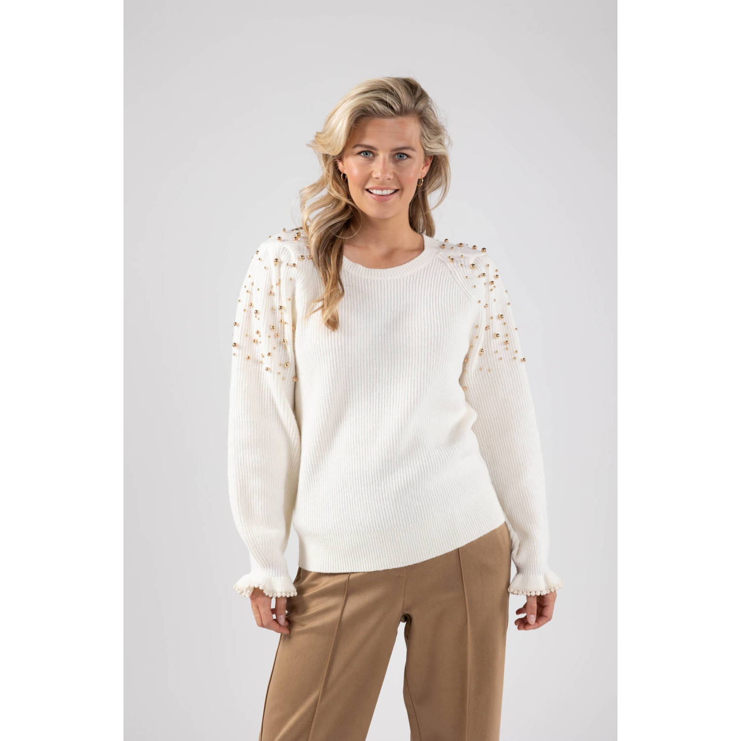 Nukus Studded Fancy Pullover Beige Dames