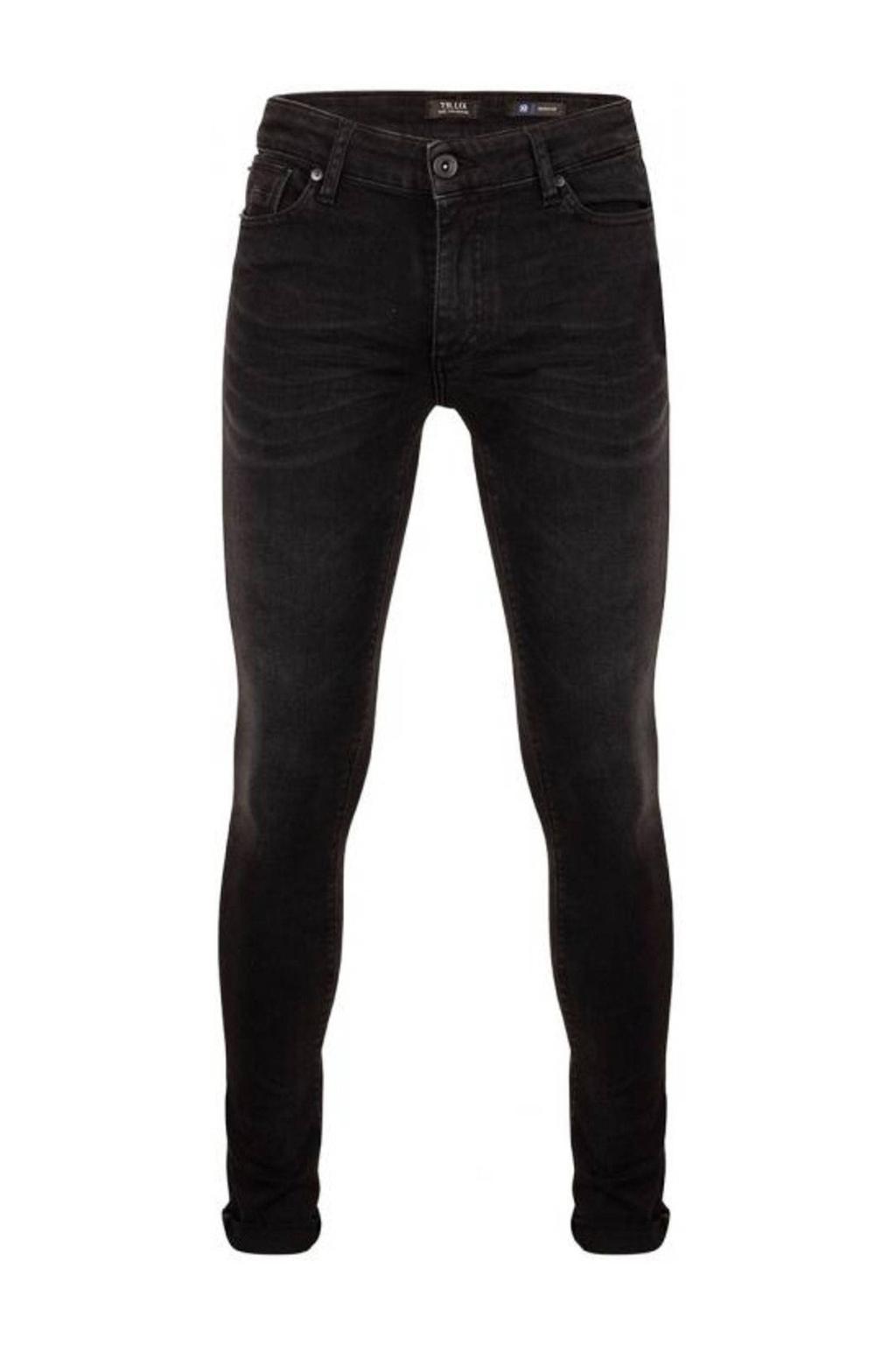 Black denim jongens Rellix skinny jeans black van stretchdenim met regular waist, rits- en knoopsluiting en effen