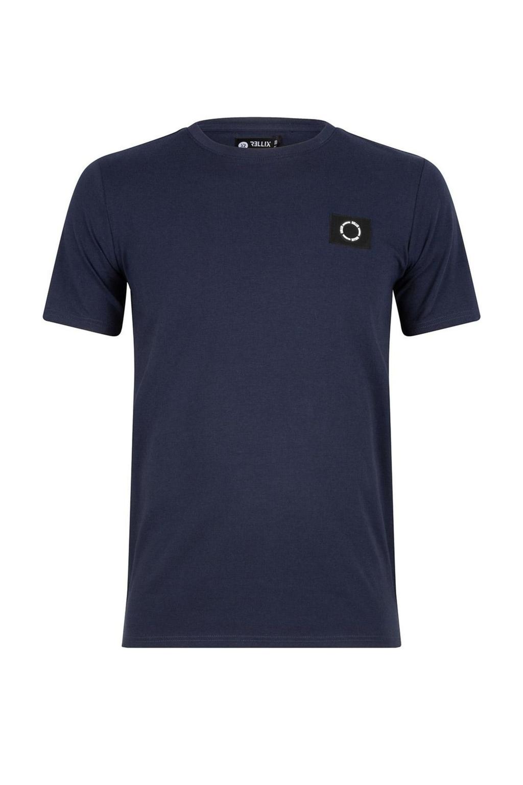 Donkerblauwe jongens Rellix T-shirt van stretchkatoen met effen, korte mouwen en ronde hals