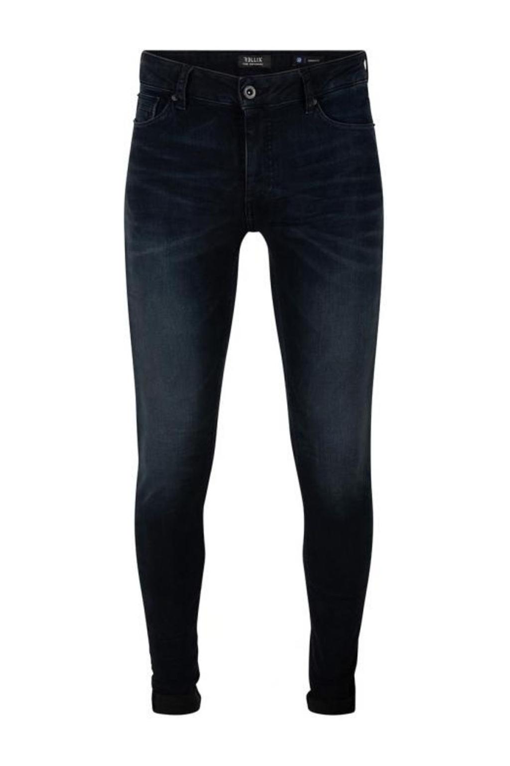 Dark blue denim jongens Rellix skinny jeans van stretchdenim met regular waist, rits- en knoopsluiting en effen