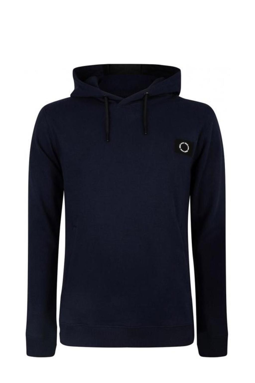 Donkerblauwe jongens Rellix hoodie van sweat materiaal met effen, lange mouwen en capuchon