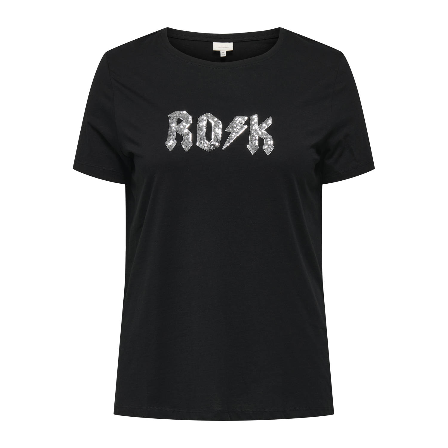 ONLY CARMAKOMA T-shirt CARLAMETIA met printopdruk en pailletten zwart