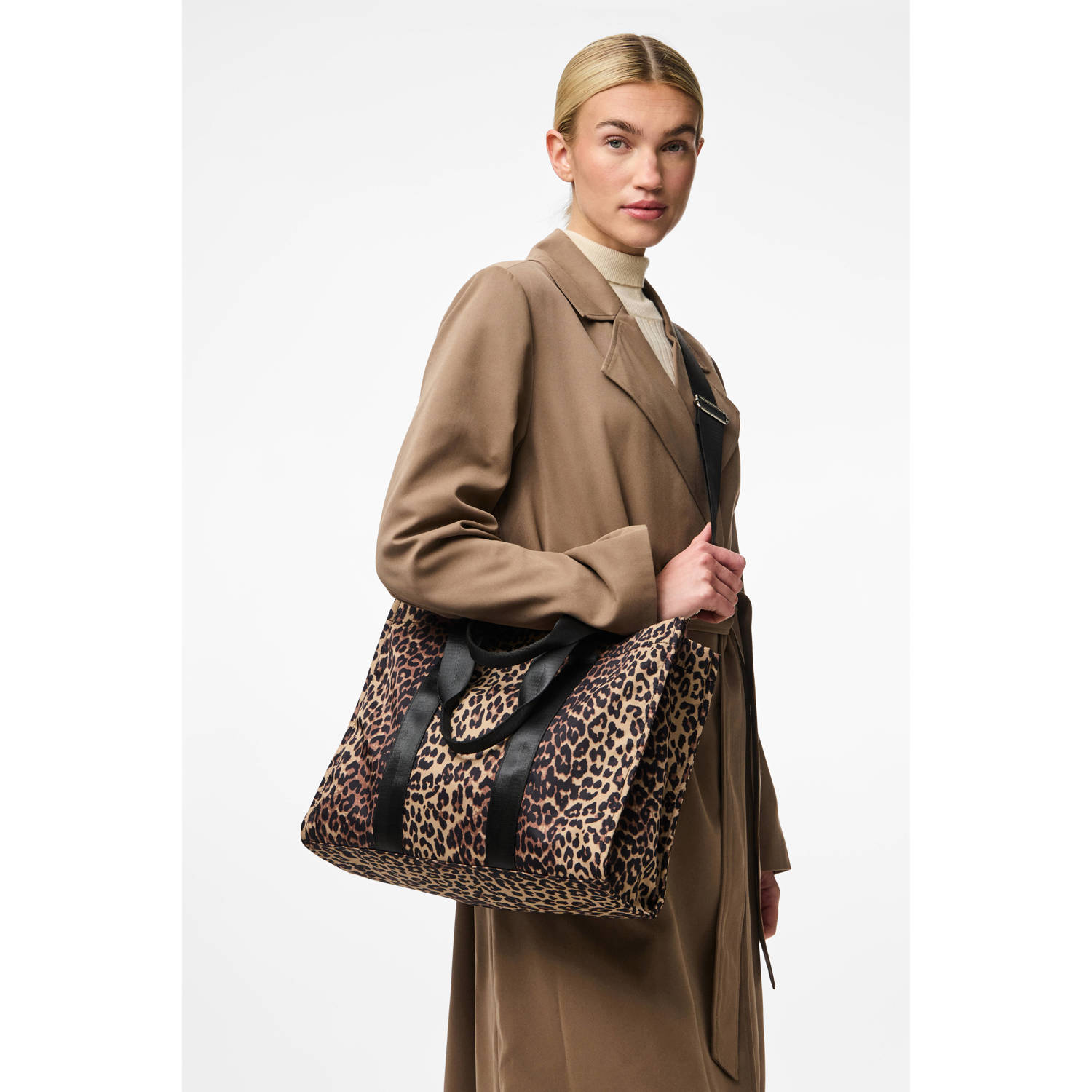 PIECES shopper PCSARAH met panterprint bruin zwart