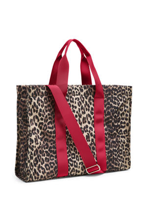 shopper PCSARAH met panterprint bruin/rood