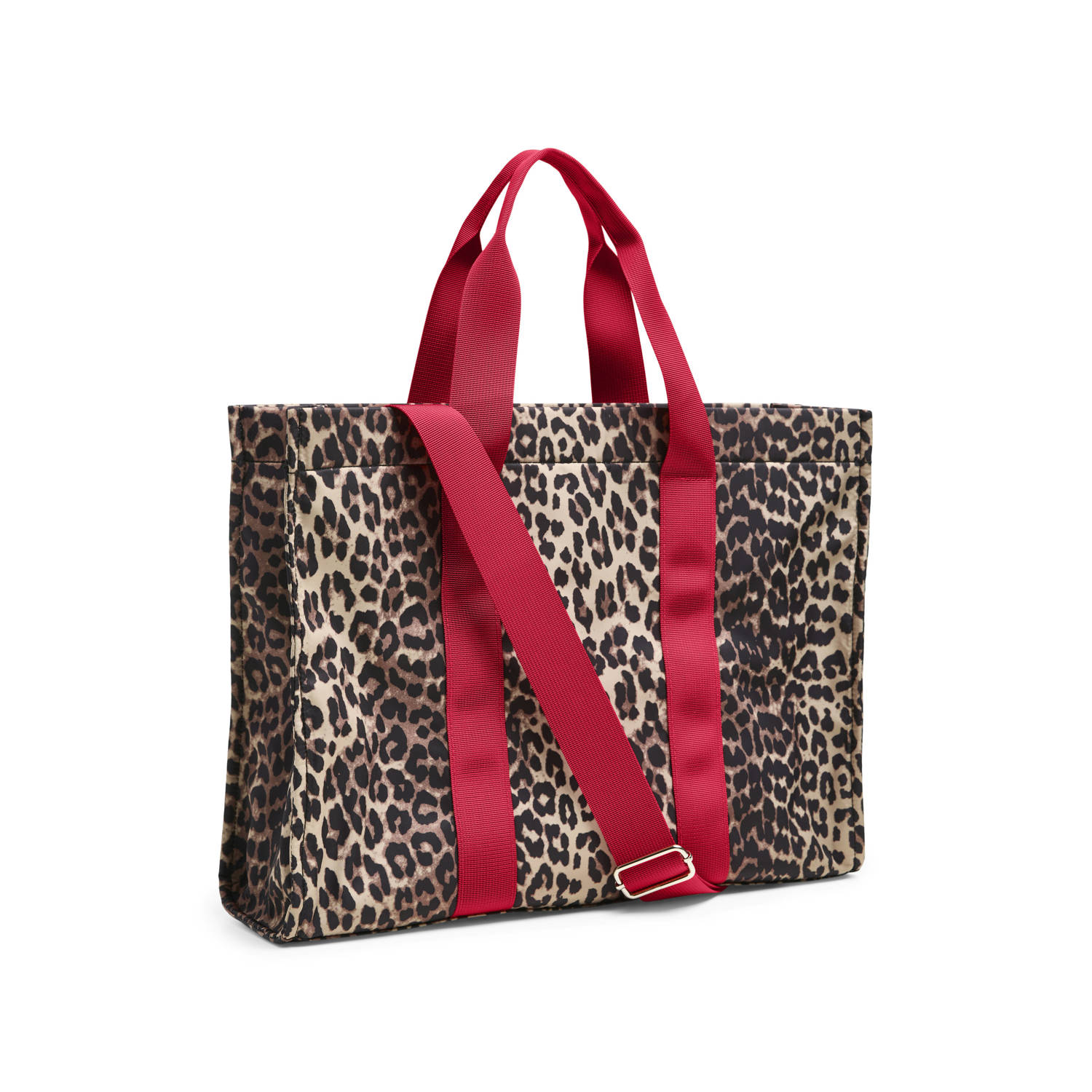 PIECES shopper PCSARAH met panterprint bruin rood