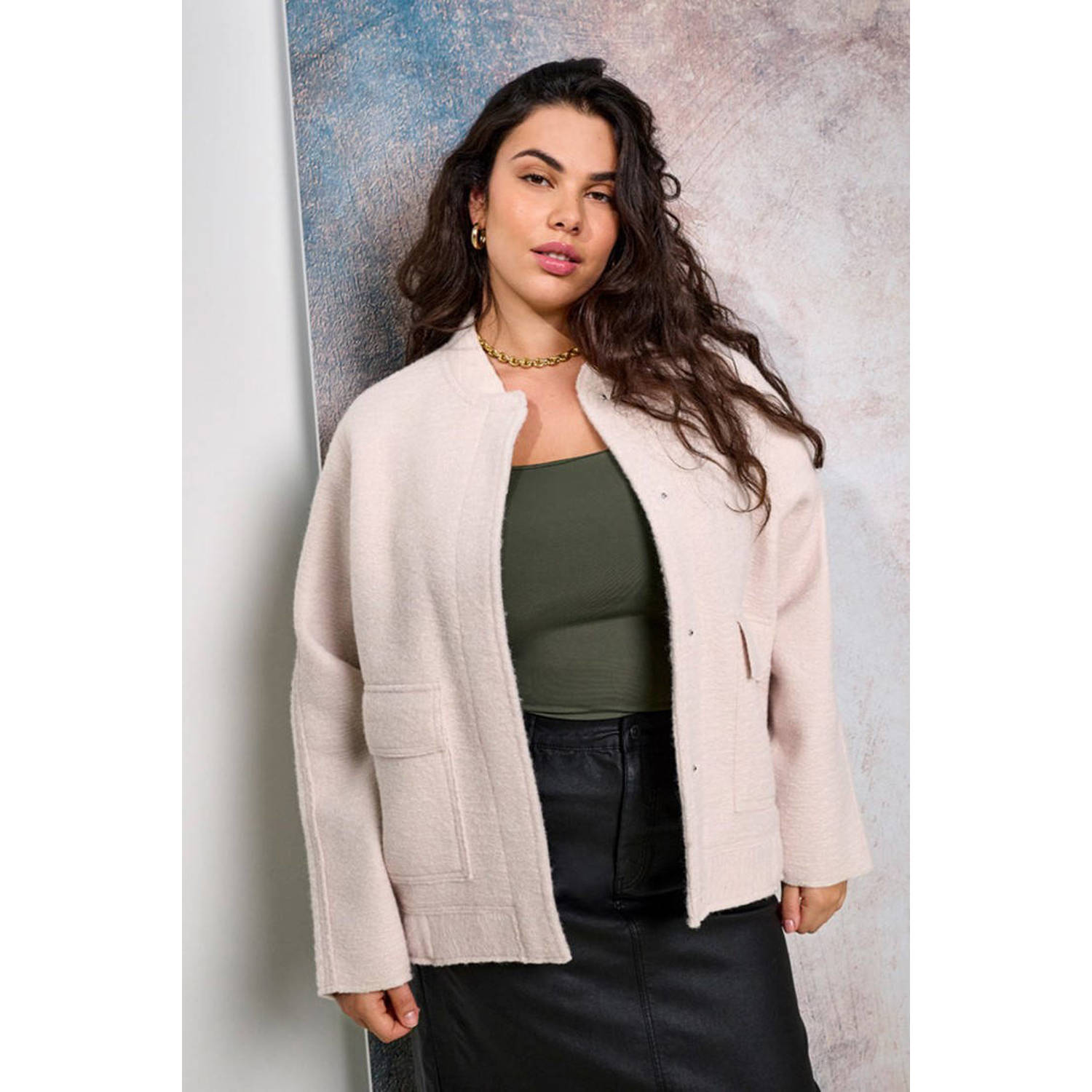 Only Carmakoma Boucle Bomber Jack Moonbeam Beige Dames