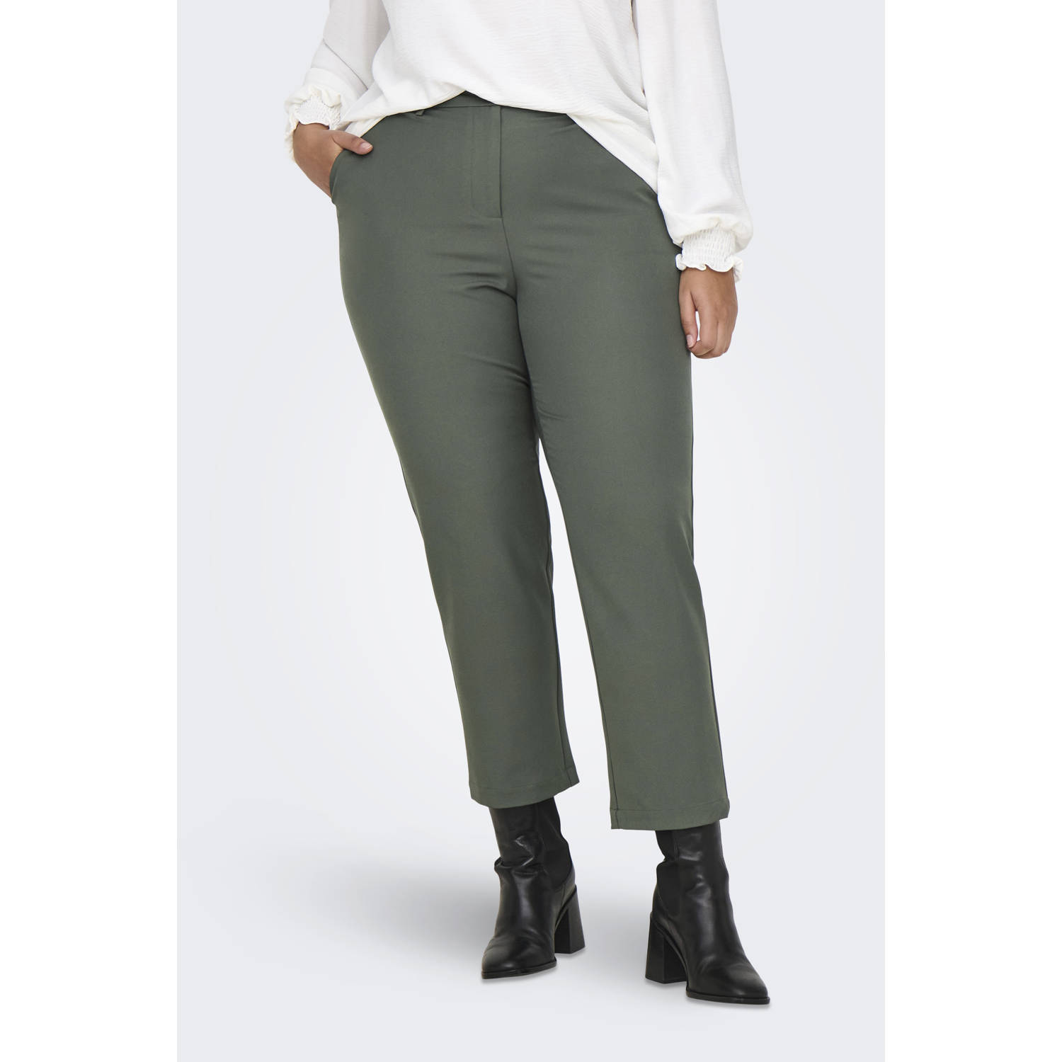 Only Carmakoma Rechte Enkelbroek in Kambaba Kleur Green Dames