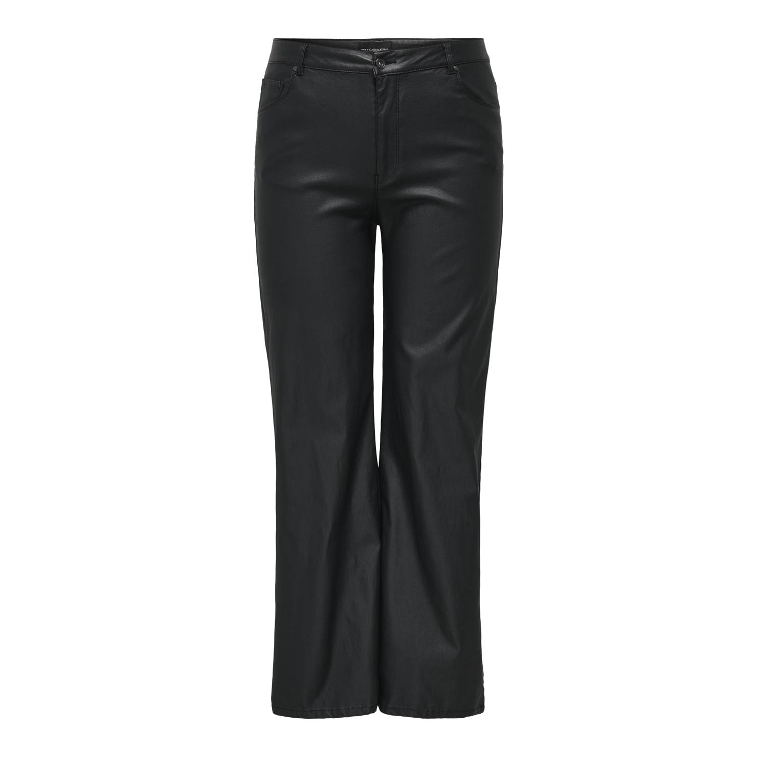 ONLY CARMAKOMA coated high waist wide leg broek zwart