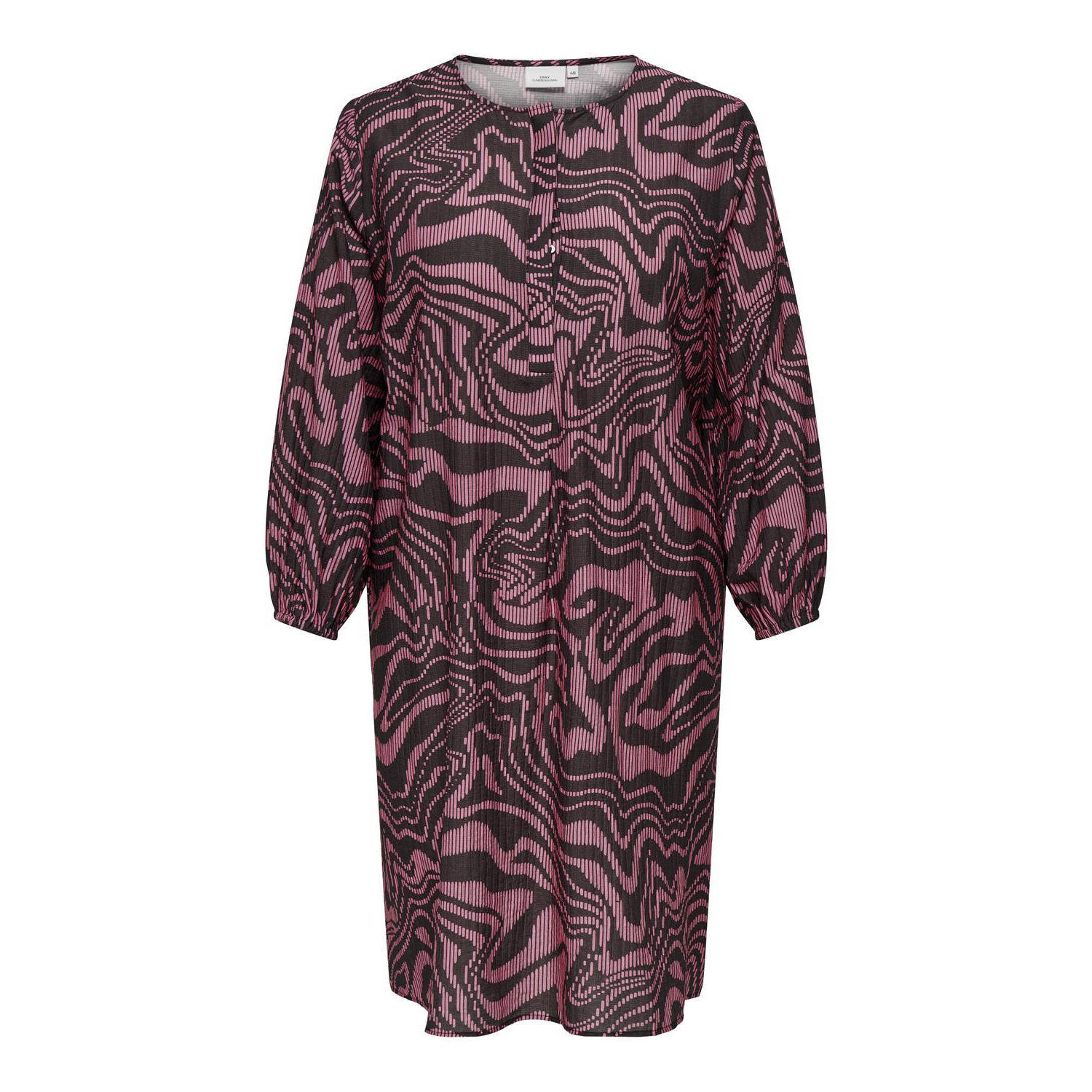 ONLY CARMAKOMA jurk CARITHILDA met all over print zwart roze