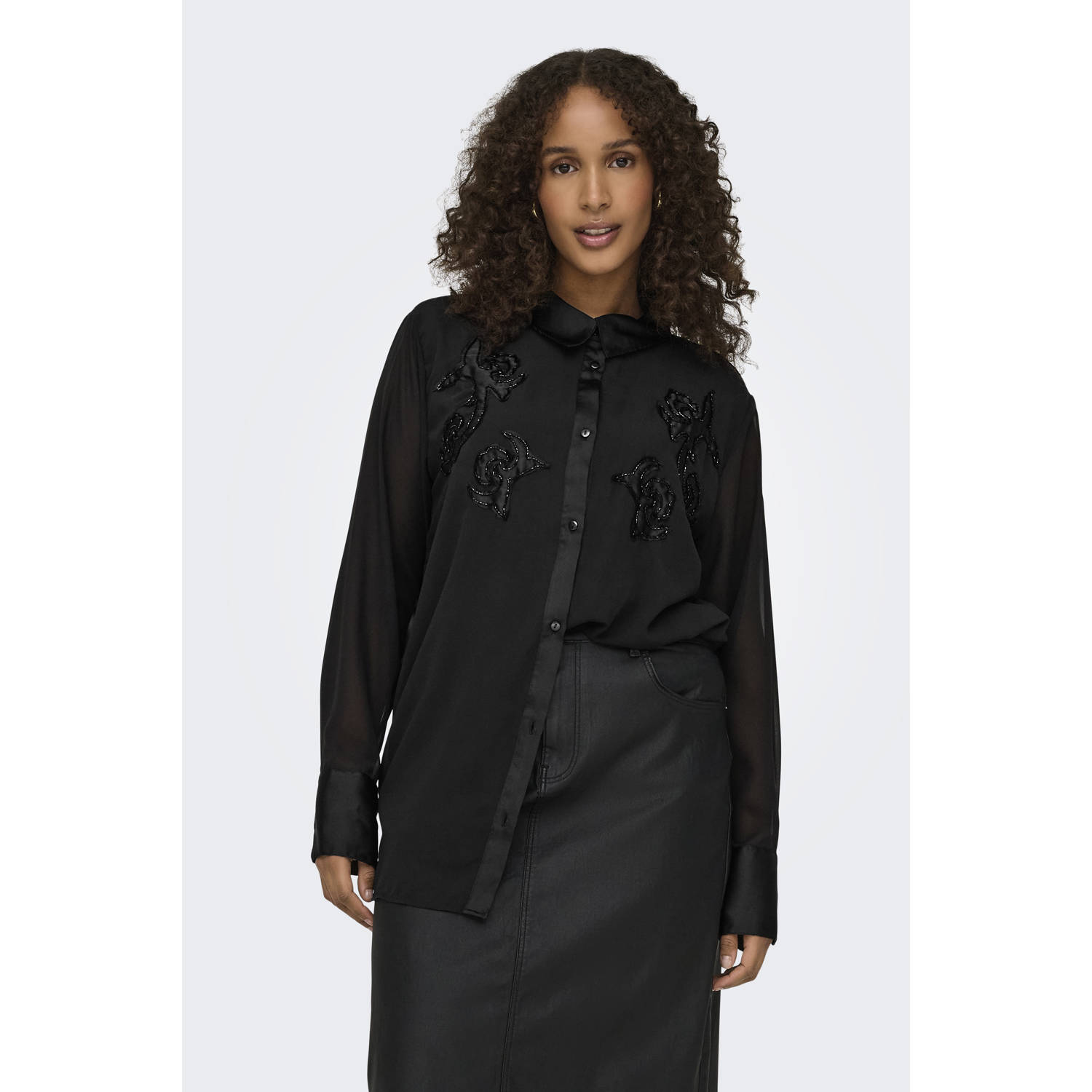 ONLY CARMAKOMA semi-transparante blouse zwart