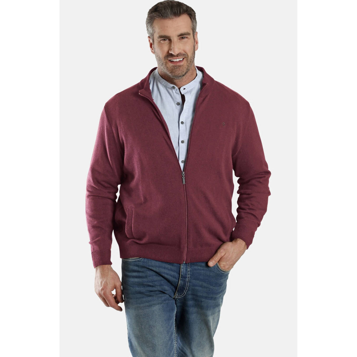 Charles Colby fijngebreid vest EARL THOMAS Plus Size rood