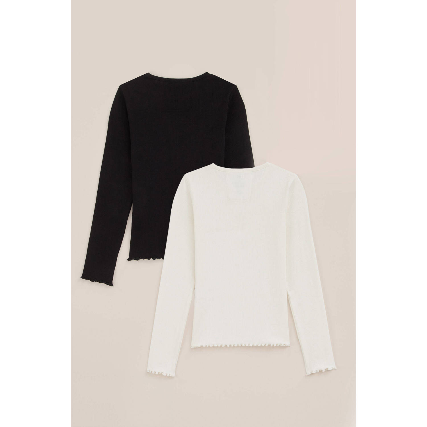 WE Fashion WE Fundamentals longsleeve set van 2 zwart wit