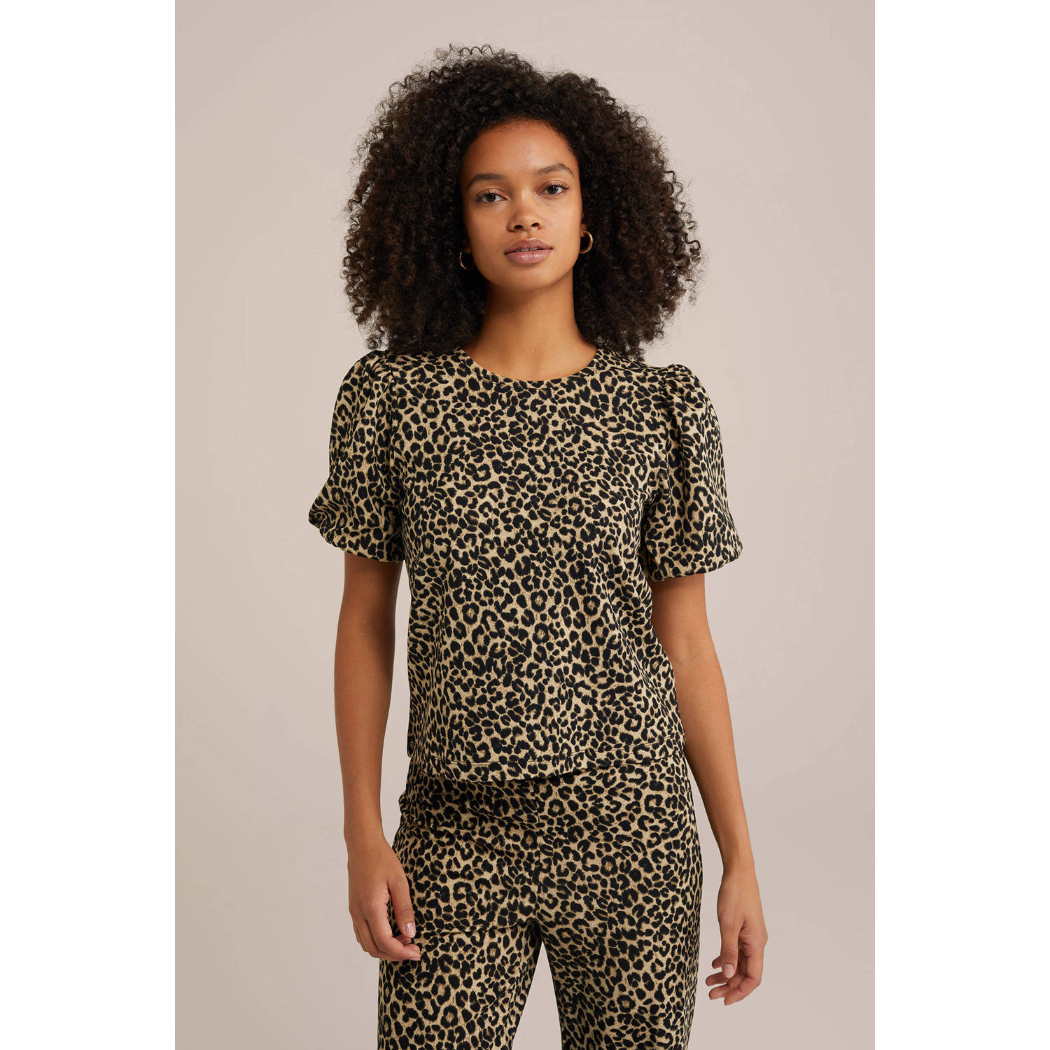 WE Fashion top met panterprint bruin