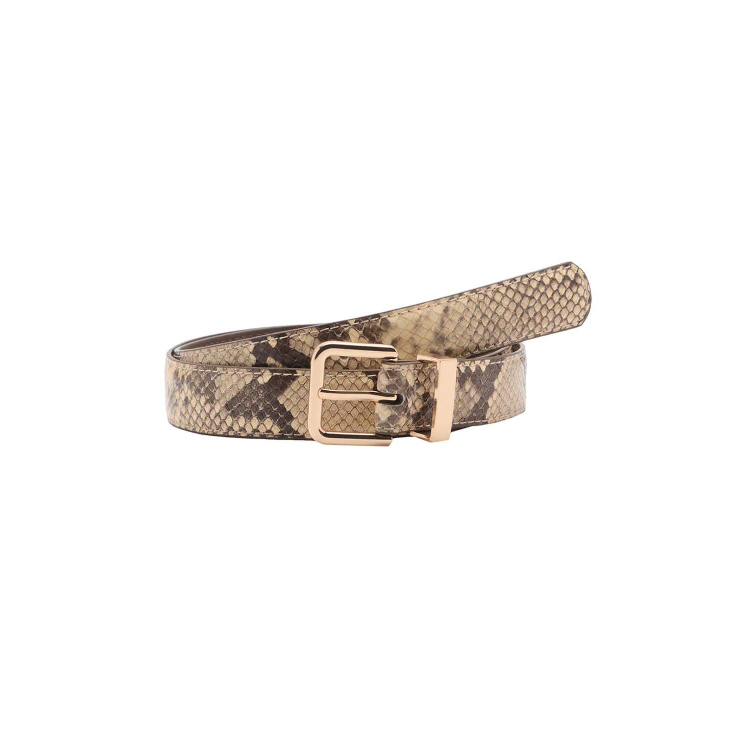 Mango riem met slangenprint beige