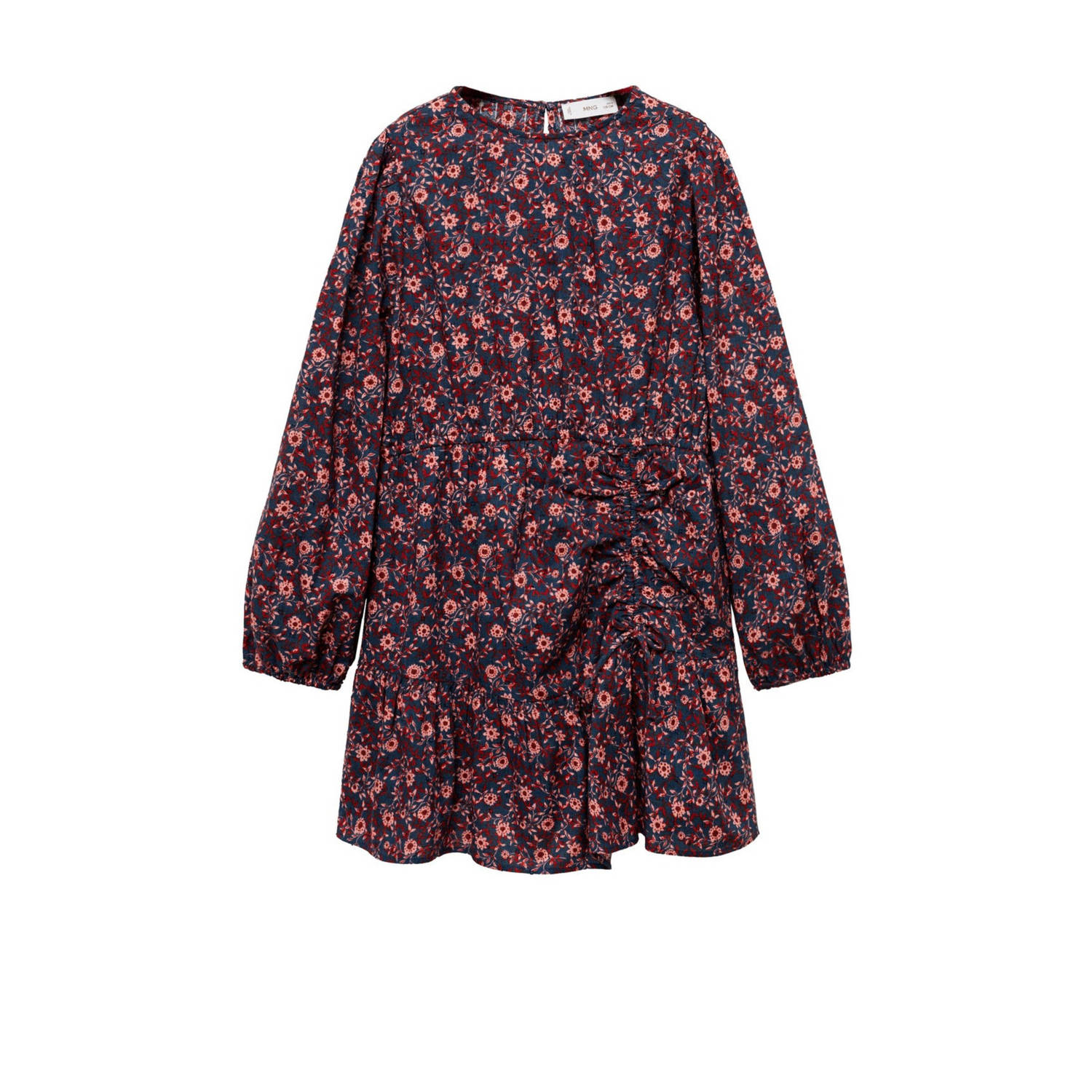 Mango Kids gebloemde A-lijn jurk donkerblauw rood roze