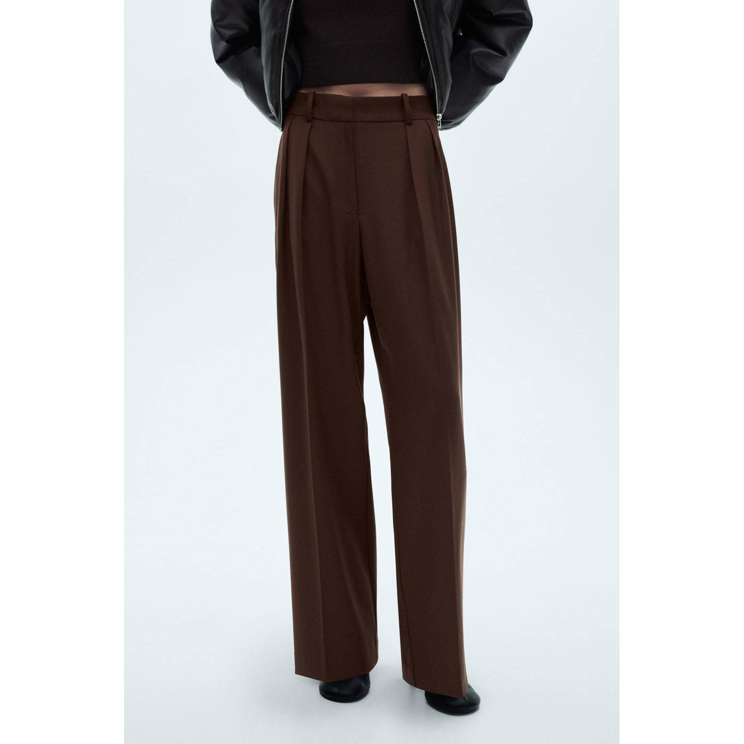 Mango wide leg pantalon donkerbruin