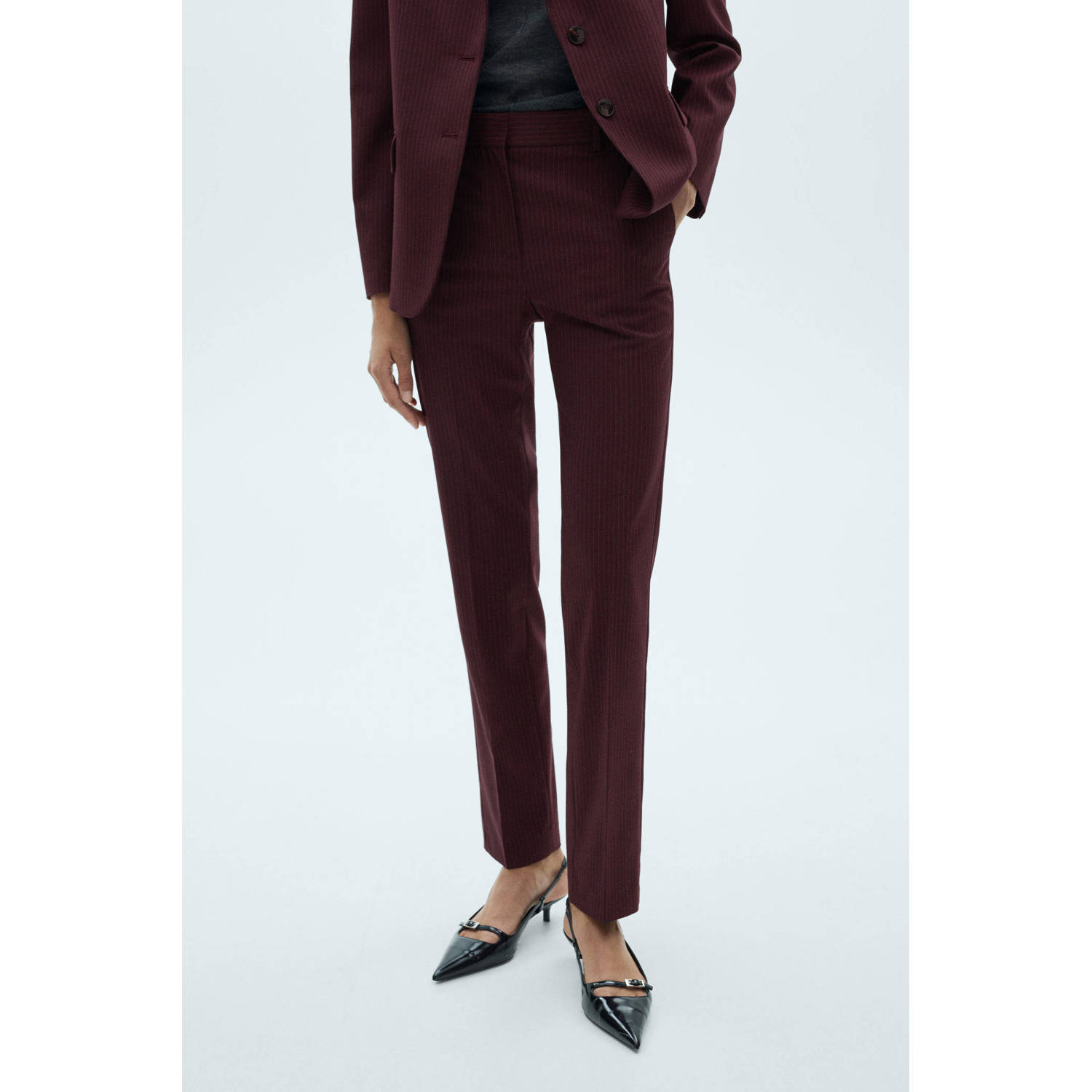 Mango straight fit pantalon met wol donkerrood