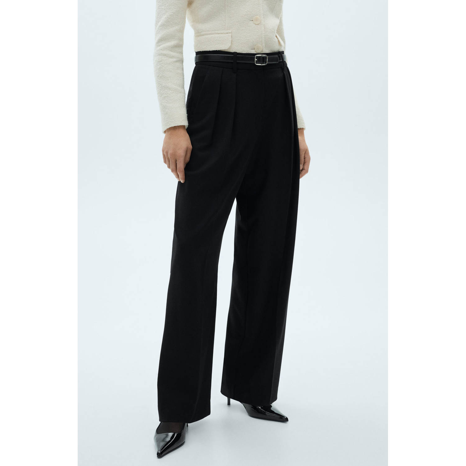 Mango wide leg pantalon zwart