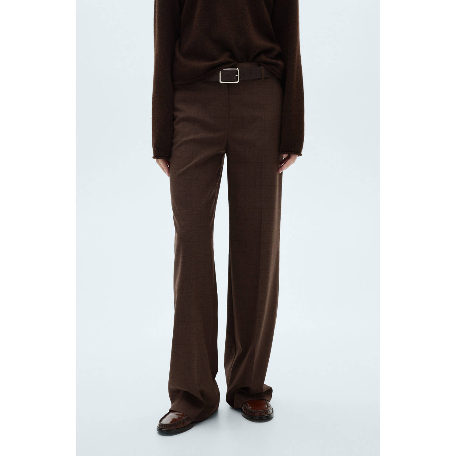 Mango geruite wide leg broek bruin