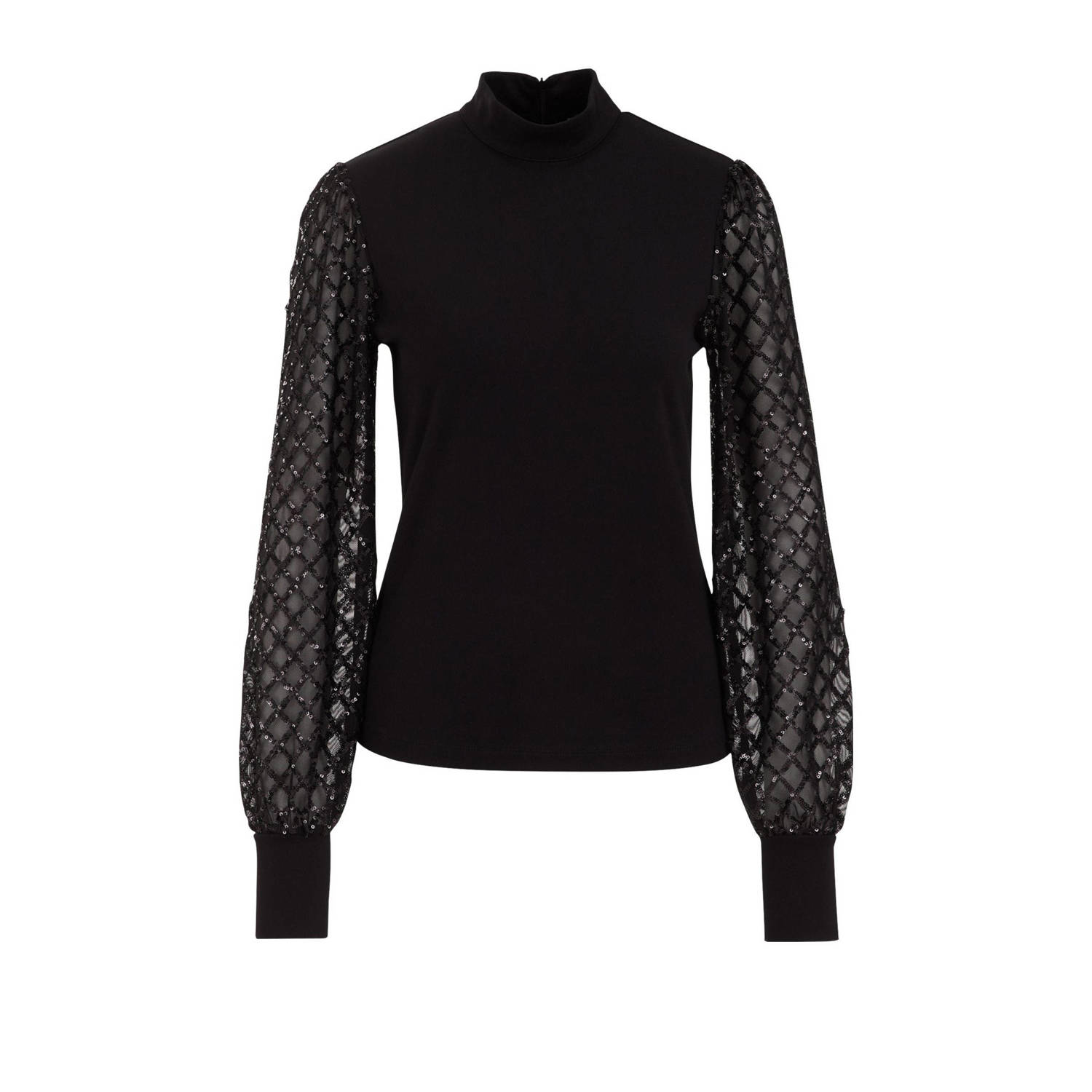 WE Fashion semi-transparante top black uni