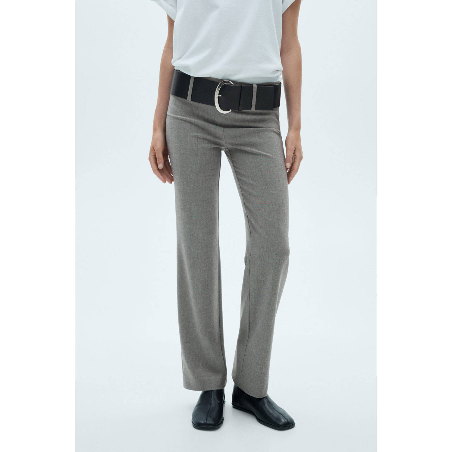Mango gemêleerde low waist straight fit broek grijs