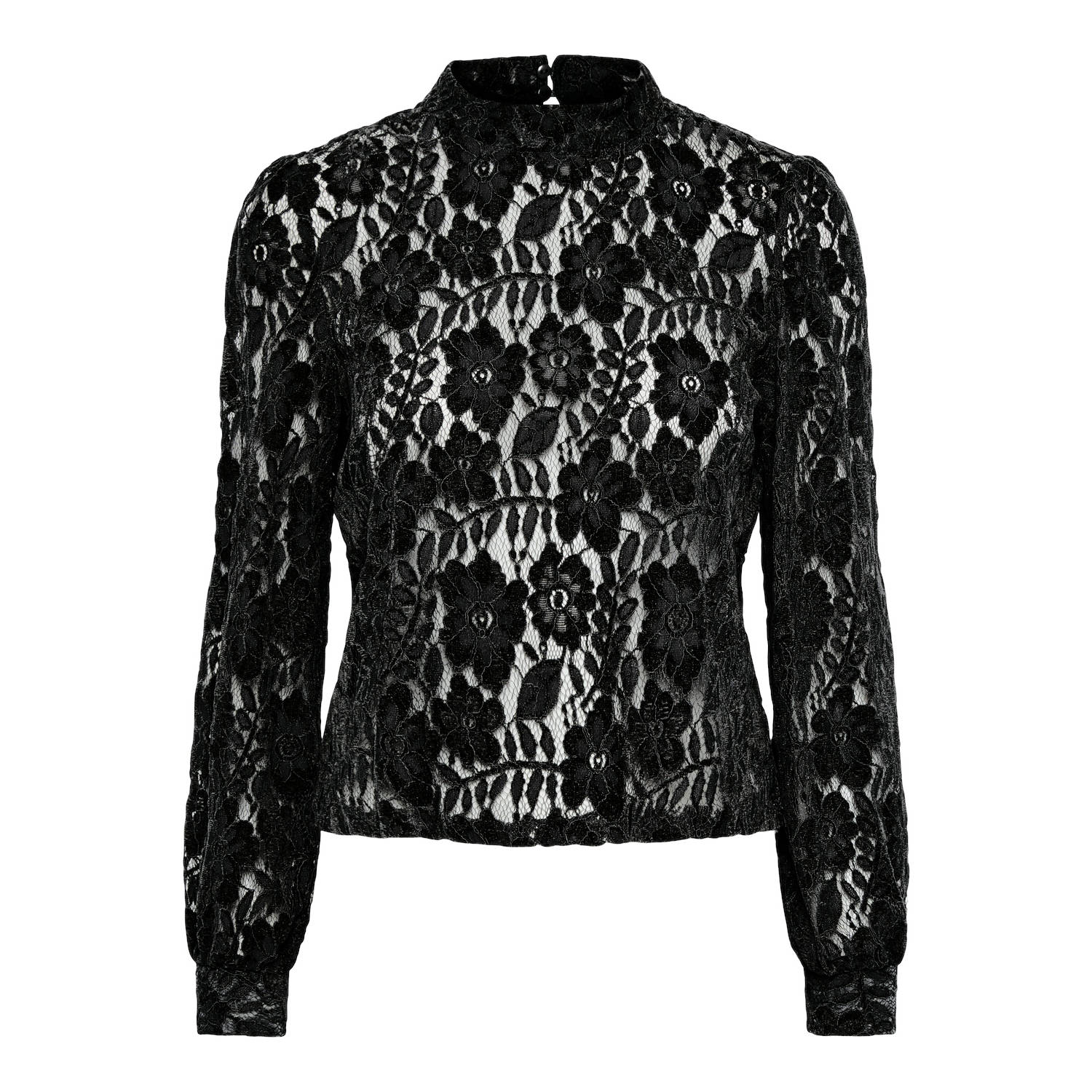 PIECES Curve semi-transparante kanten top PCROSELYN zwart