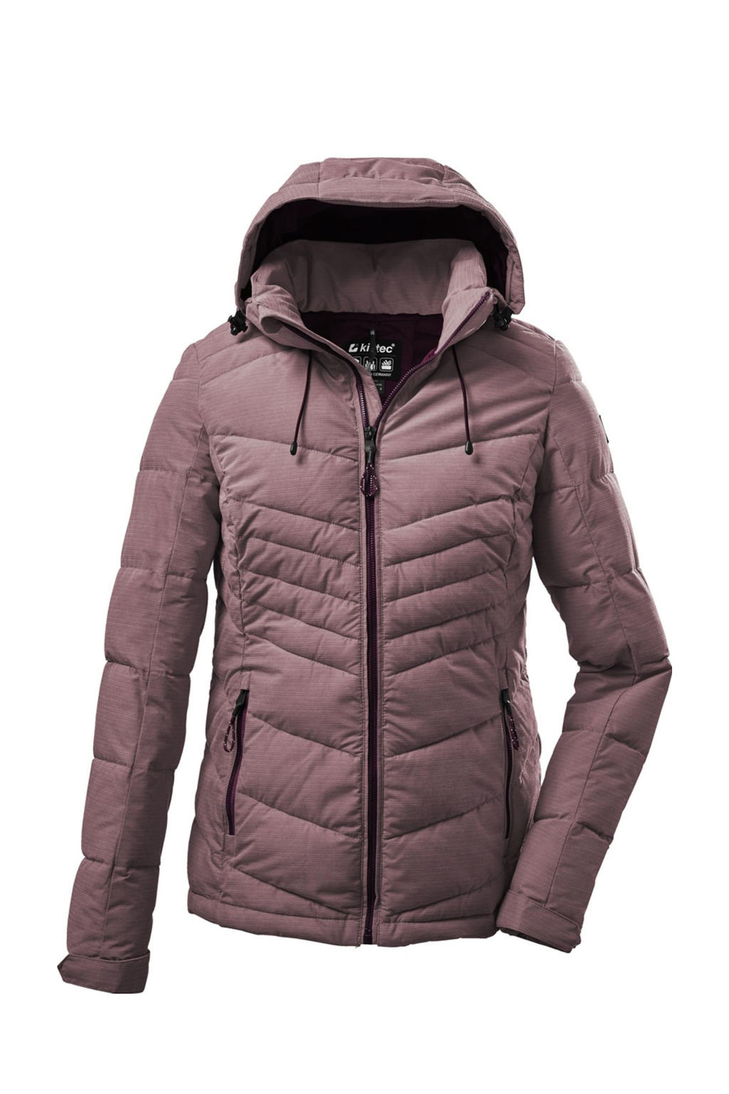 Oudroze dames Killtec outdoor jas van polyester met lange mouwen, capuchon en ritssluiting