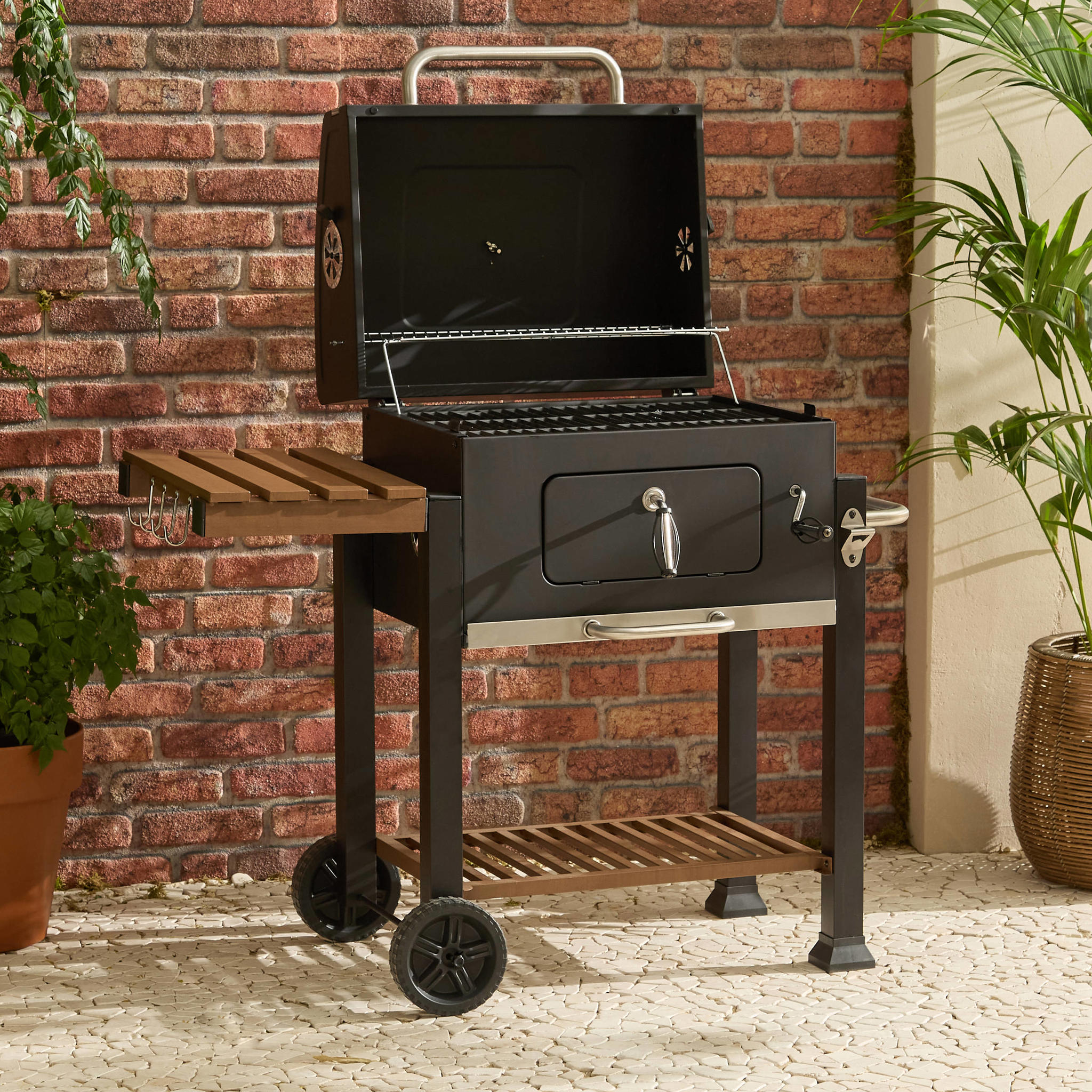 Barbecue Mistergusto A Pietra Lavica Con Fornello Laterale | Cottura Australiana, Nero, 127x57x146 Cm - Foto 11