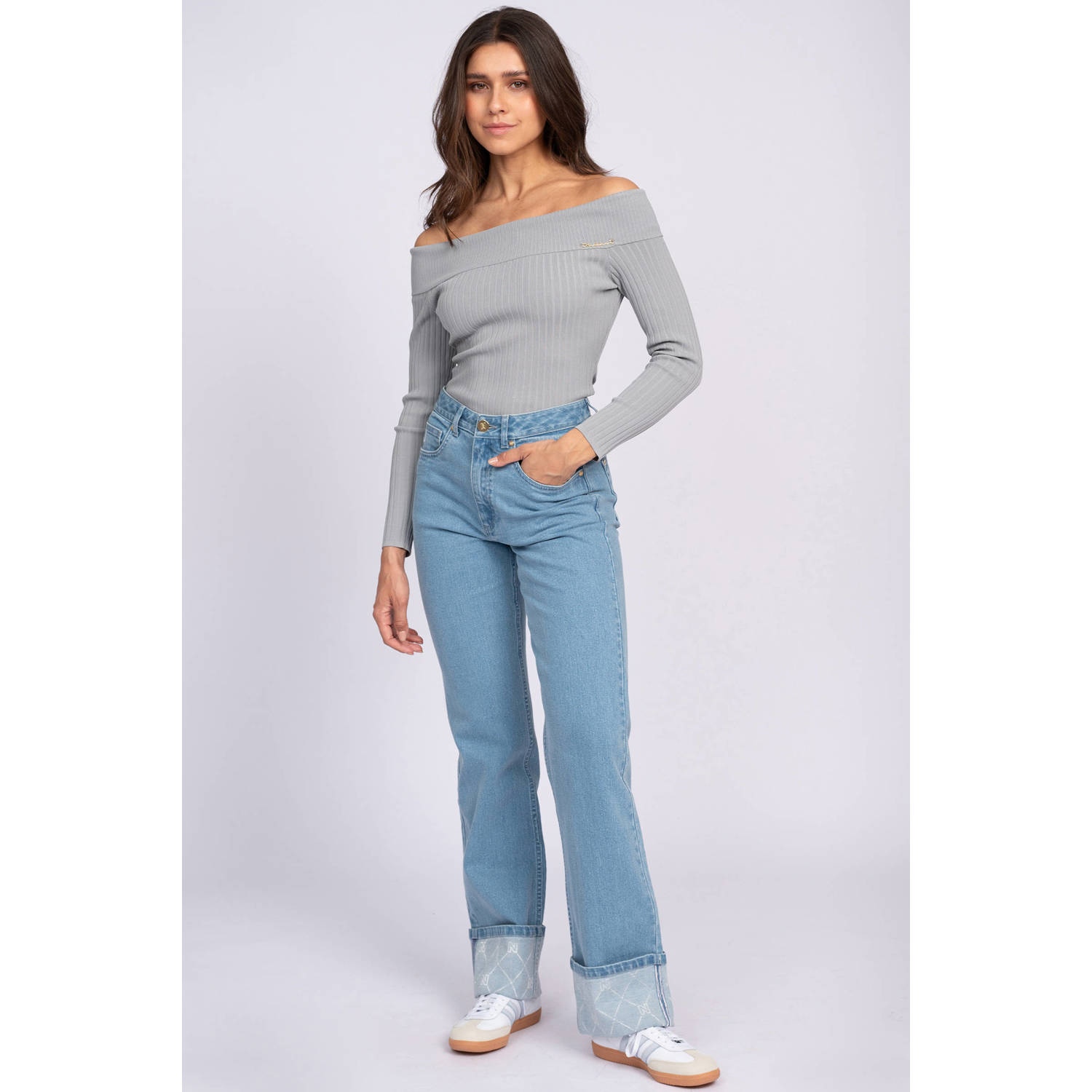 NIKKIE x Anna Nooshin high waist jeans light blue denim