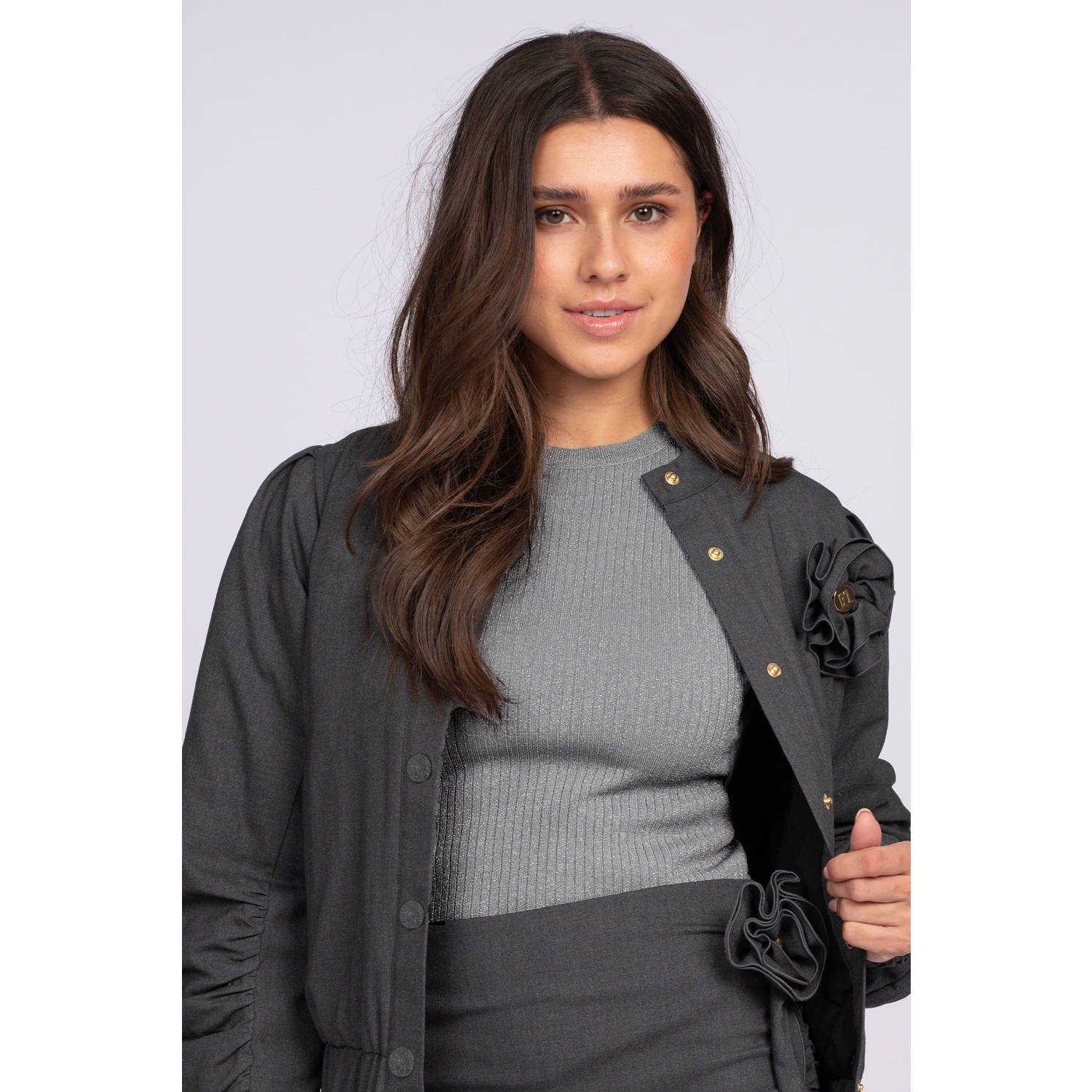 NIKKIE glitter top grijs