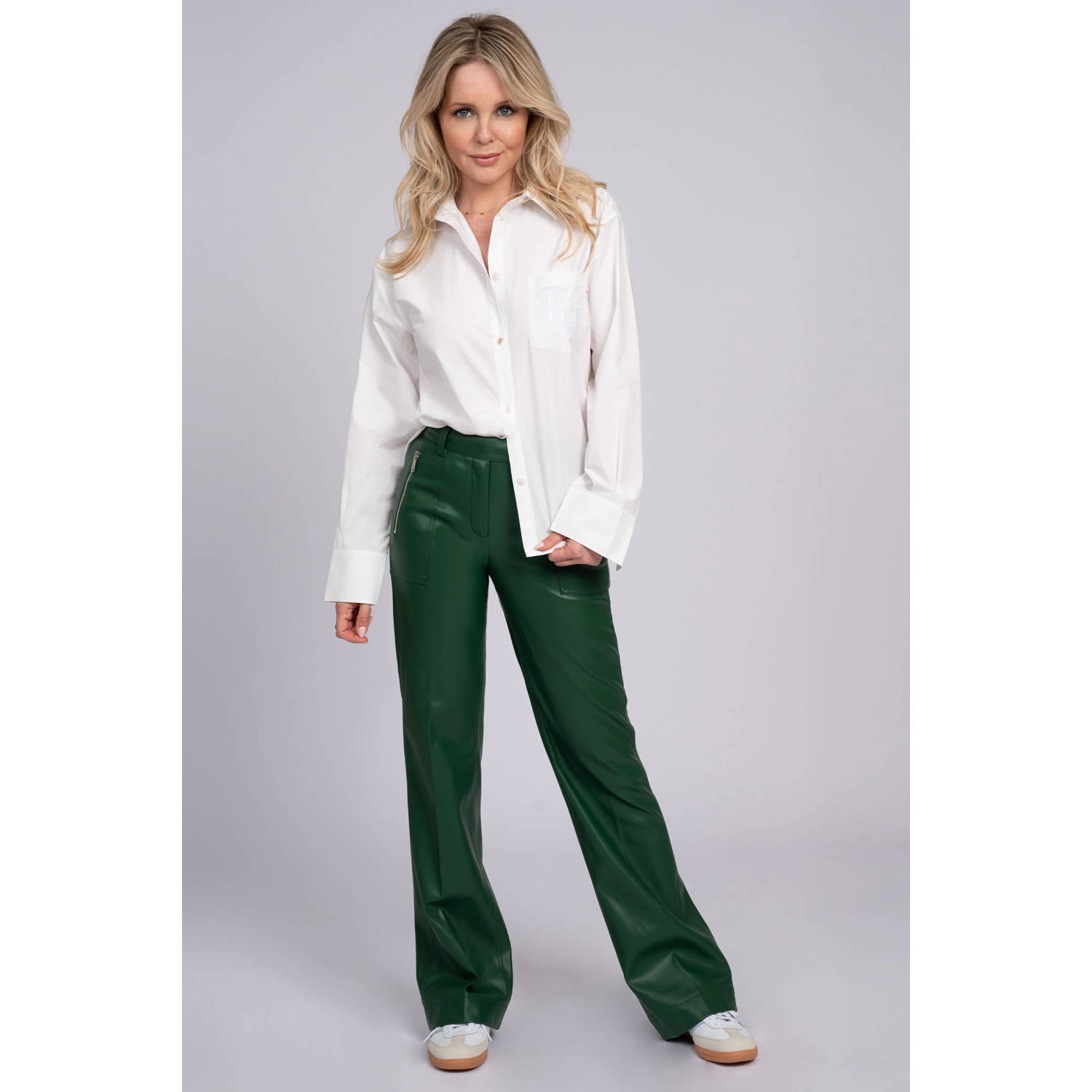 Fifth House wide leg regular waist broek donkergroen