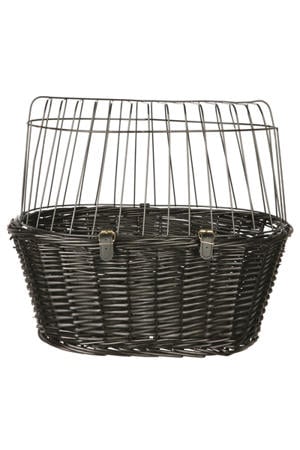 Wilgen fietsmand voorop Zwart met kussen en kap  50X41X35 cm