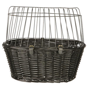 Wilgen fietsmand voorop Zwart met kussen en kap 50X41X35 cm
