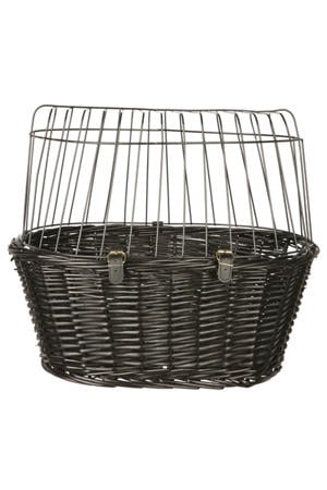 Wilgen fietsmand voorop Zwart met kussen en kap 50X41X35 cm