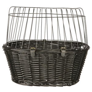 Wilgen fietsmand voorop Zwart met kussen en kap 50X41X35 cm