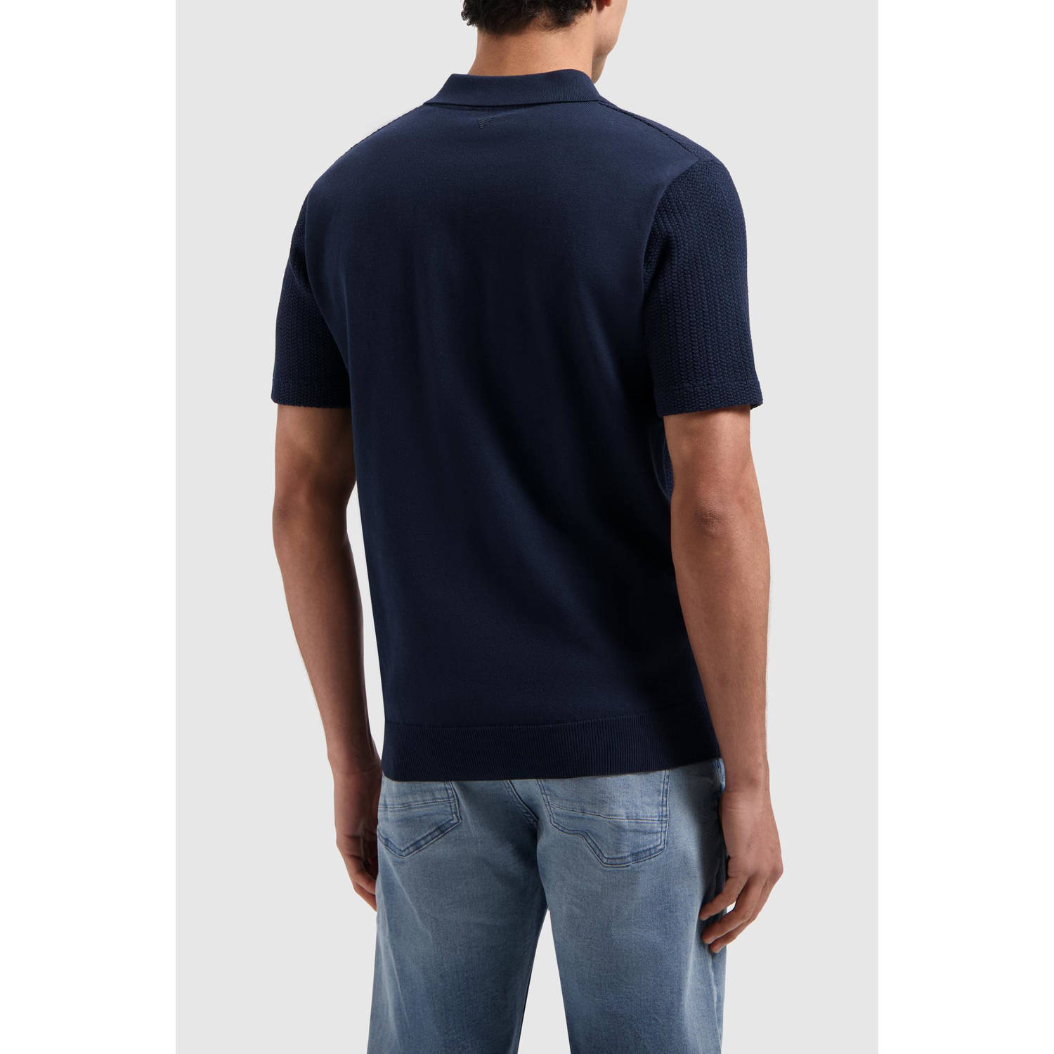 Pure Path regular polo met textuur donkerblauw