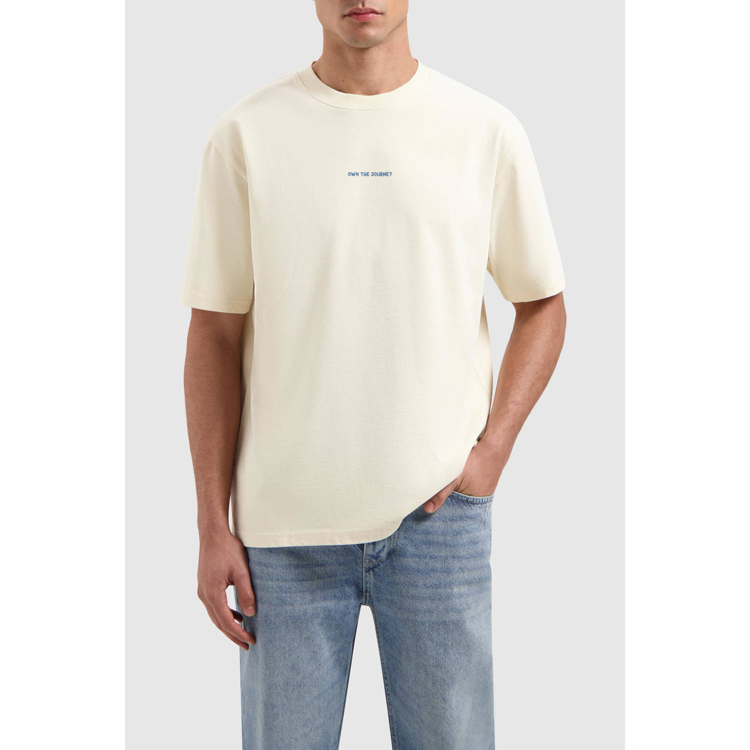 PURE PATH Heren Polo's & T-shirts Loose Fit Crewneck Ss T-shirts Beige