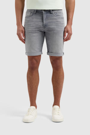 slim denim short grijs