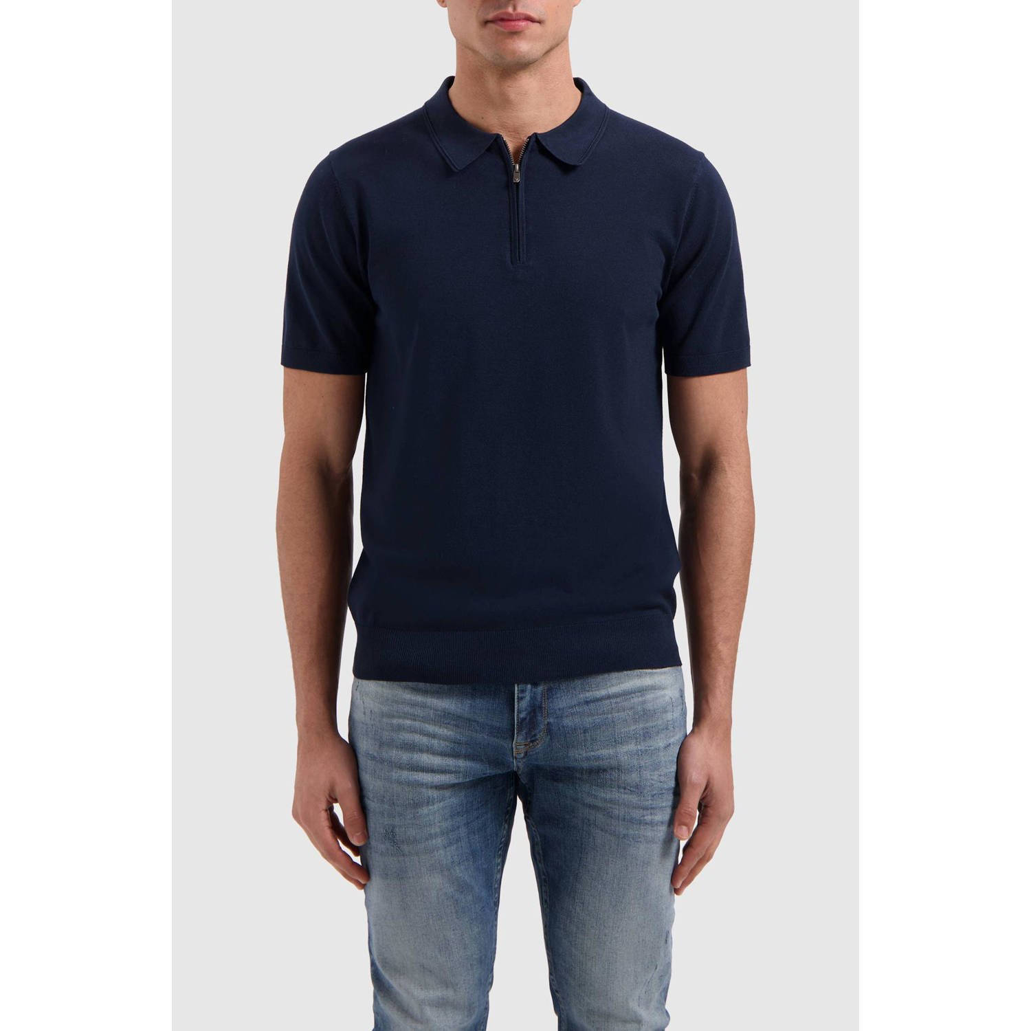 PURE PATH Heren Polo's & T-shirts Regular Fit Polo Ss Half Zip Knitwear Donkerblauw