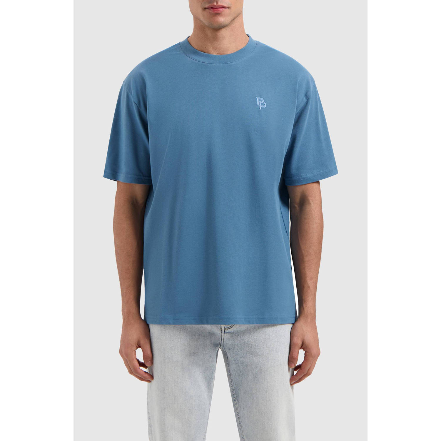 Pure Path Ronde hals SS T-shirt Loose Fit Blue Heren