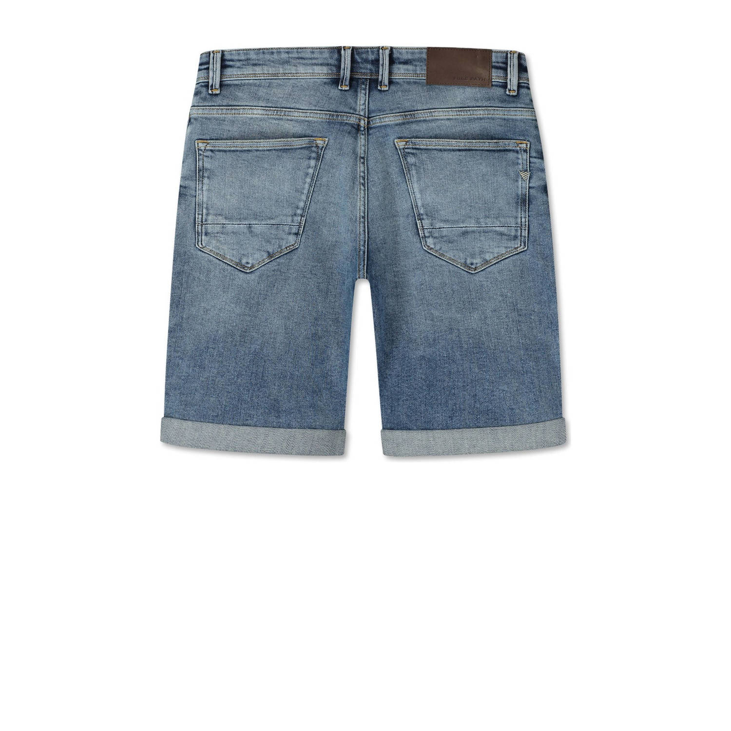 Pure Path slim denim short blauw