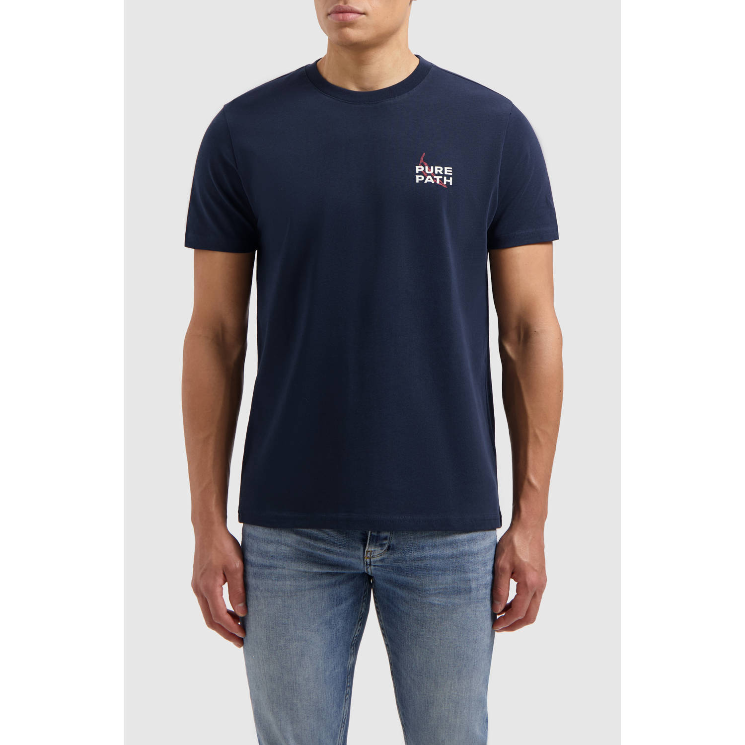 PURE PATH Heren Polo's & T-shirts Regular Fit Crewneck Ss T-shirts Donkerblauw