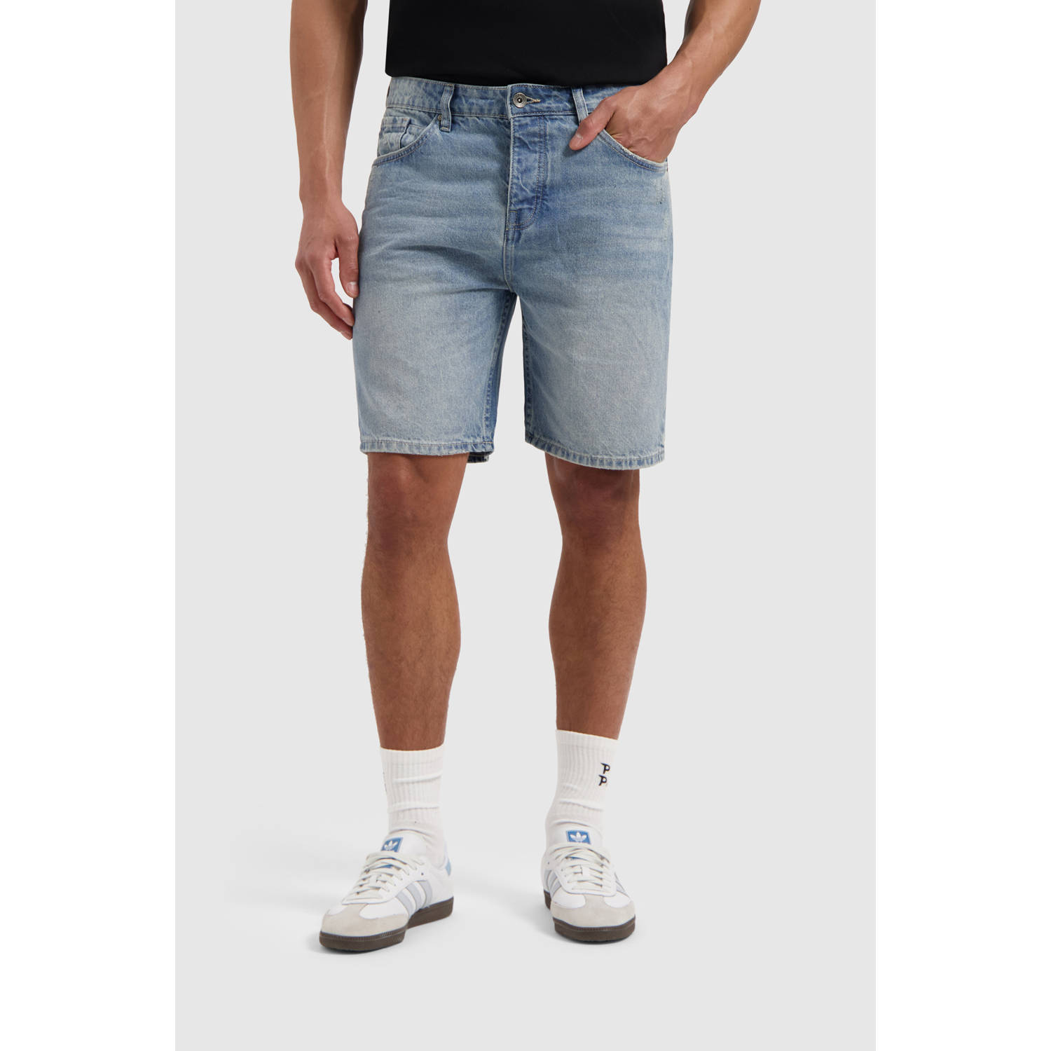 PURE PATH Heren Jeans The Owen Regular Fit Denim Shorts Blauw