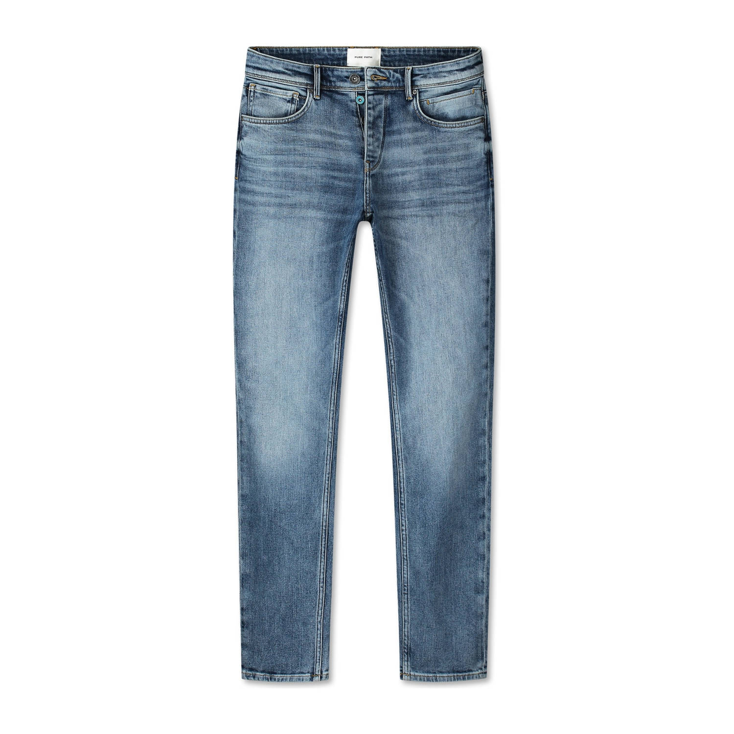 Pure Path Ryan Slim Fit Stone Washed Jeans Blue Heren