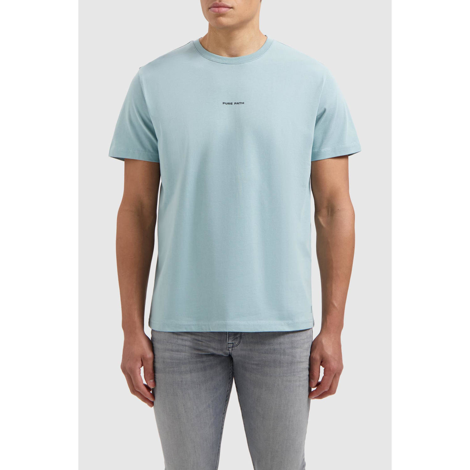 PURE PATH Heren Polo's & T-shirts Regular Fit Crewneck Ss T-shirts Lichtblauw
