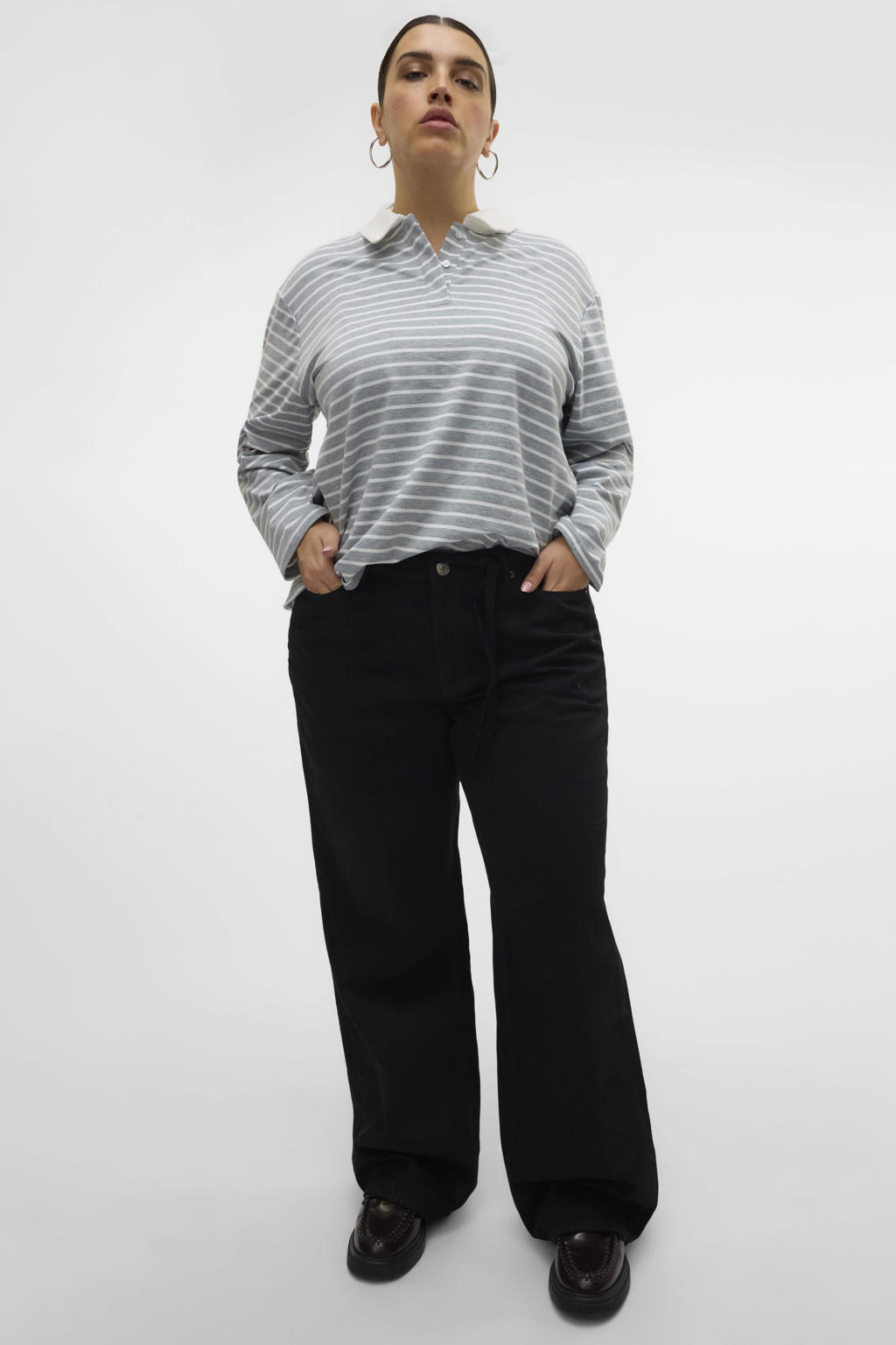 VERO MODA CURVE high waist wide leg jeans black denim